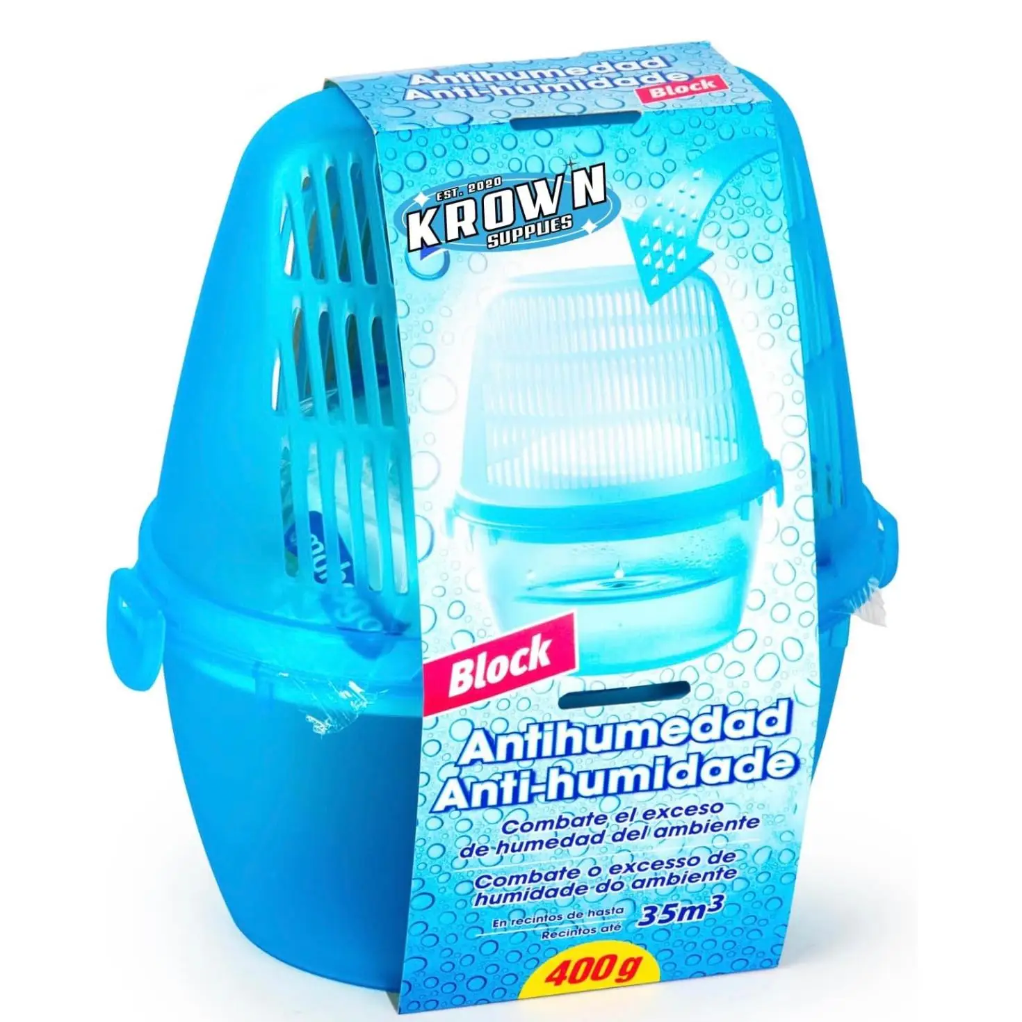 AMAHOGAR- Antihumedad Block 400g, Absorbe y Elimina la Humedad en Espacios de hasta 35m² - Protección Duradera contra Moho y Olores - Ideal para Baños, Armarios, Sótanos y Más