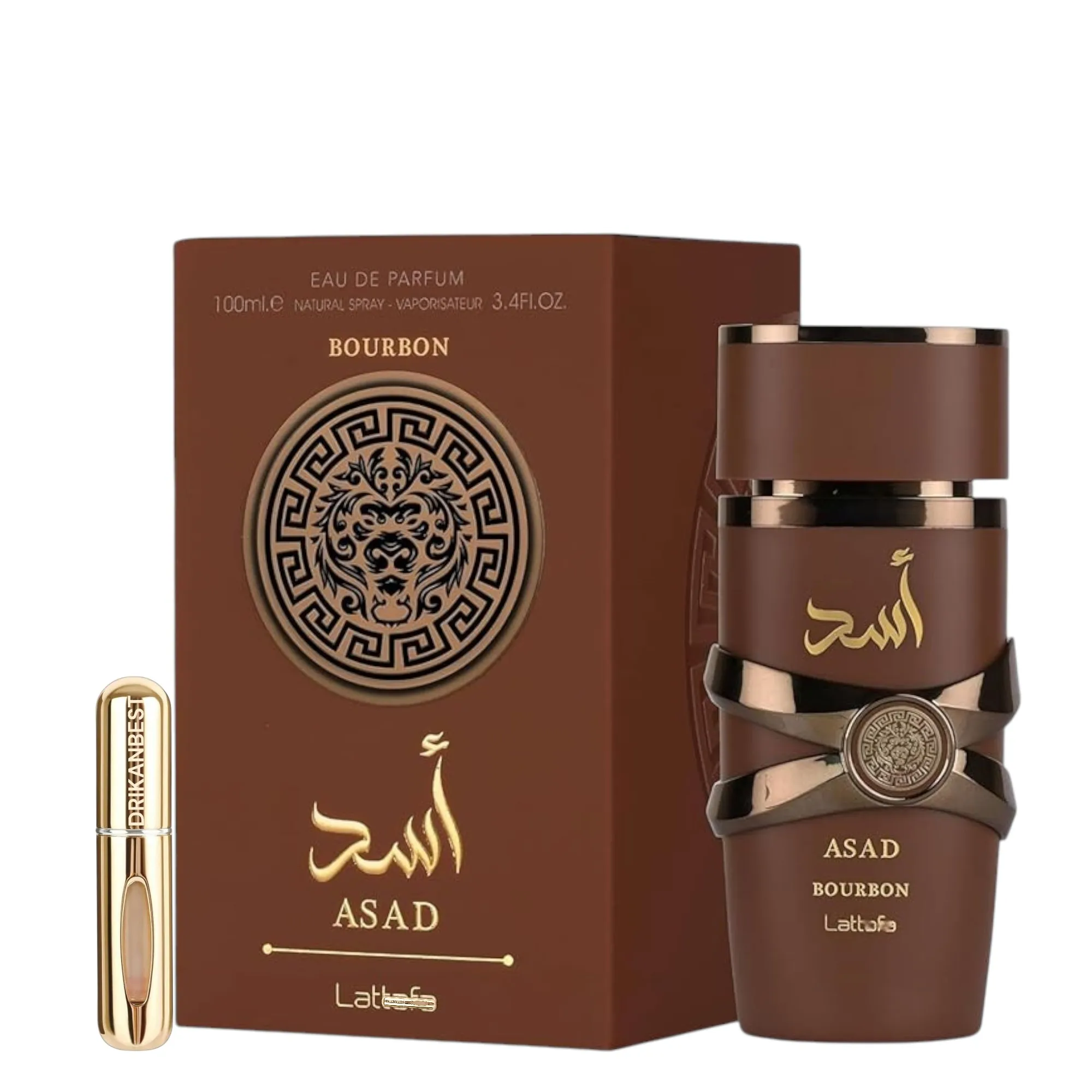 Asad bourbon lattafa eau de parfum 100ml (original) masculine perfume with notes of bourbon vanilla, cocoa and vetiver+ gift refillable atomizer 5ml drikanbest