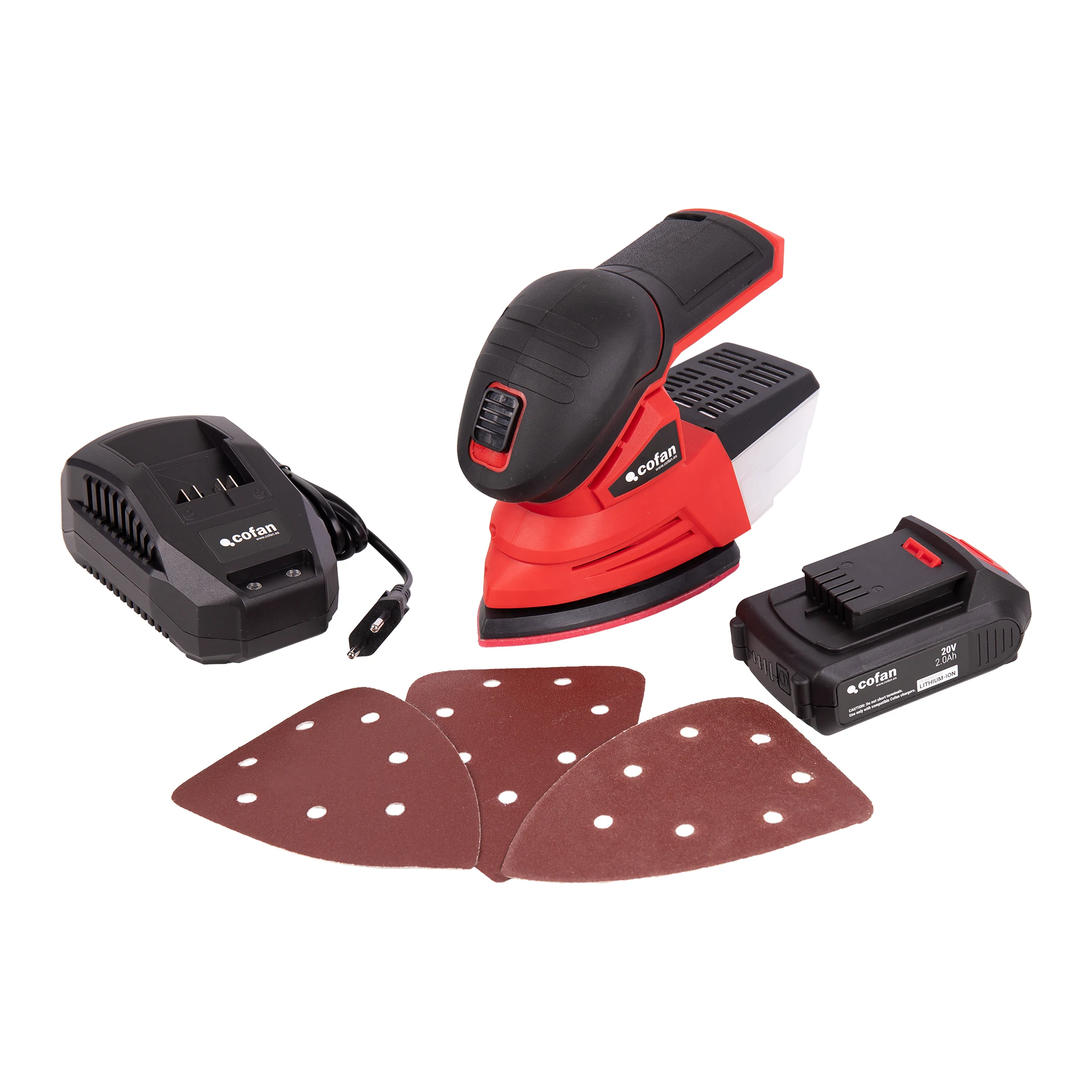 Cofan Lijadora Mouse a batería 20 V | Base de 10 x 14 cm | 11.000 rpm | Sistema de fijación por velcro | Con batería
