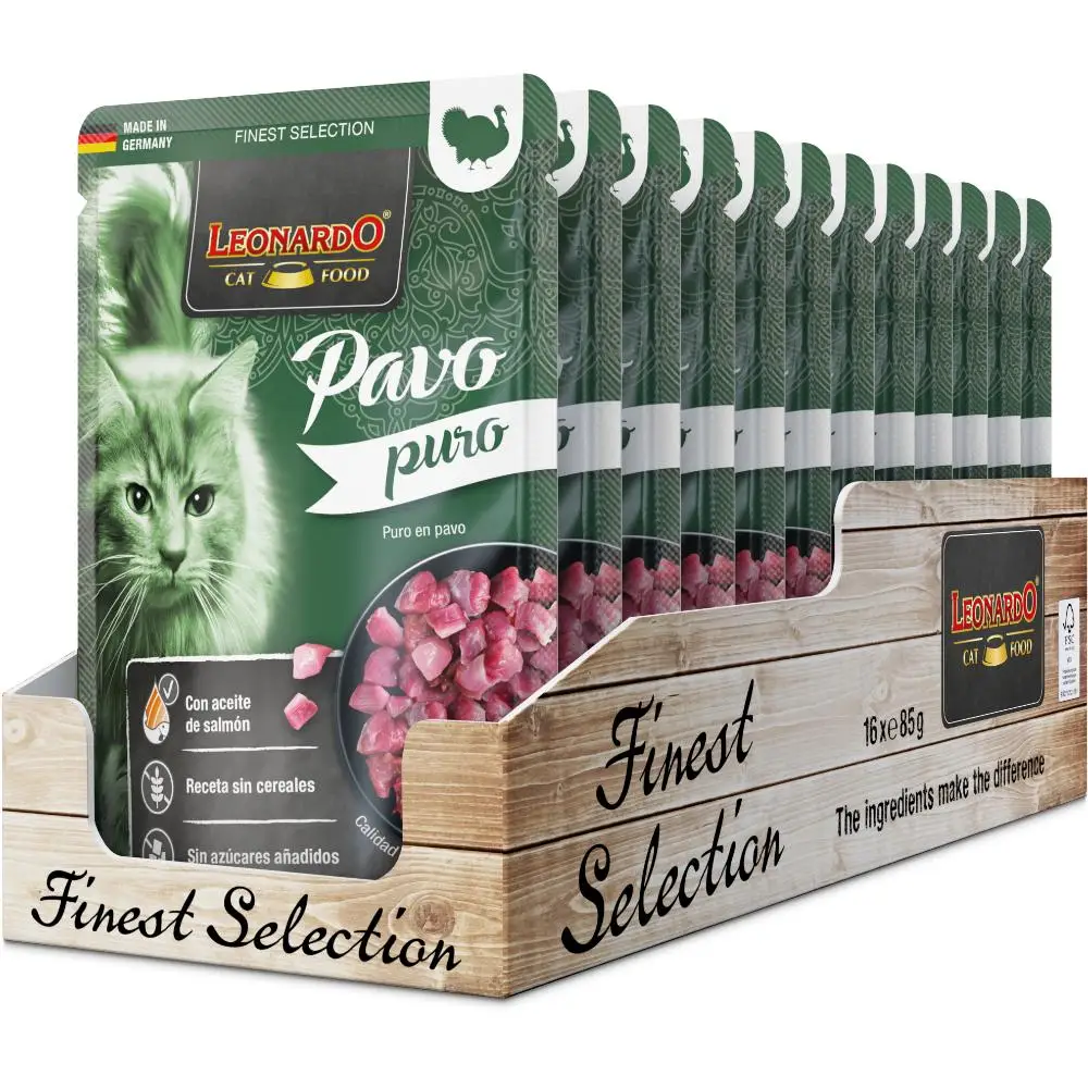 Leonardo Puro Pavo Sobres de Comida Húmeda para Gatos - 16 unidades x 85 gr