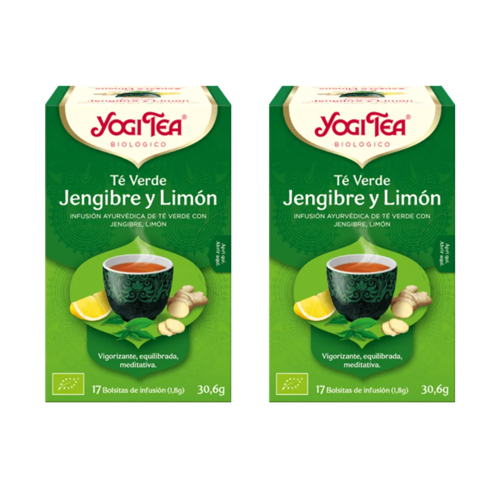 Té Verde Jengibre y Limón  Packs 2  Para despertarse  17 bolsitas de infusión  YogiTea