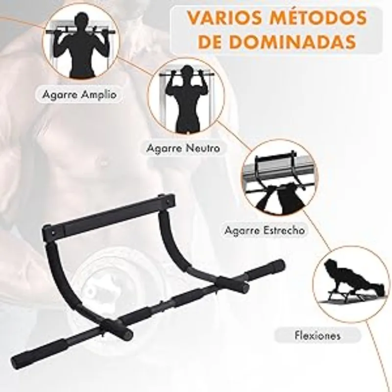 Decodeko-door pull-up bar without screws |   Multifunction for pull-ups, crunches and push-ups |   Reinforced steel structure |   Easy assembly and non-slip grip