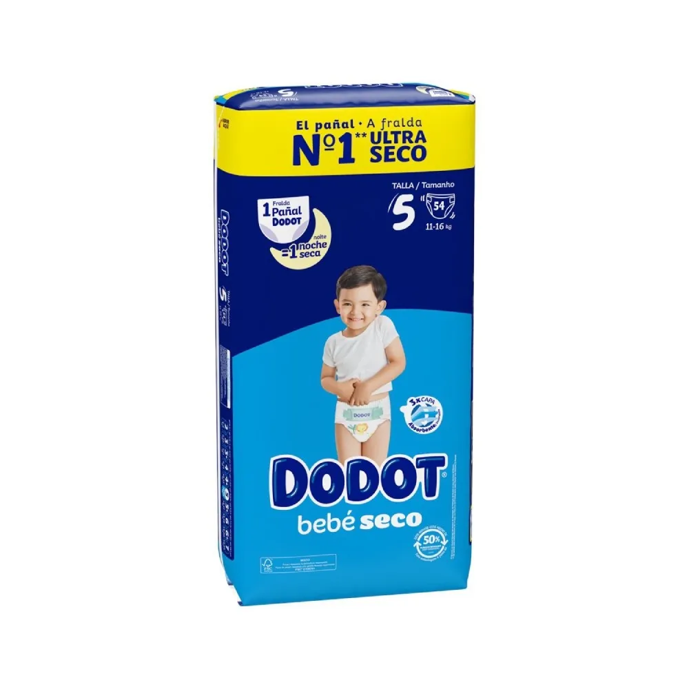 Dodot Pañales Bebé Seco 11-16 Kg Talla 5 (54 Unidades)