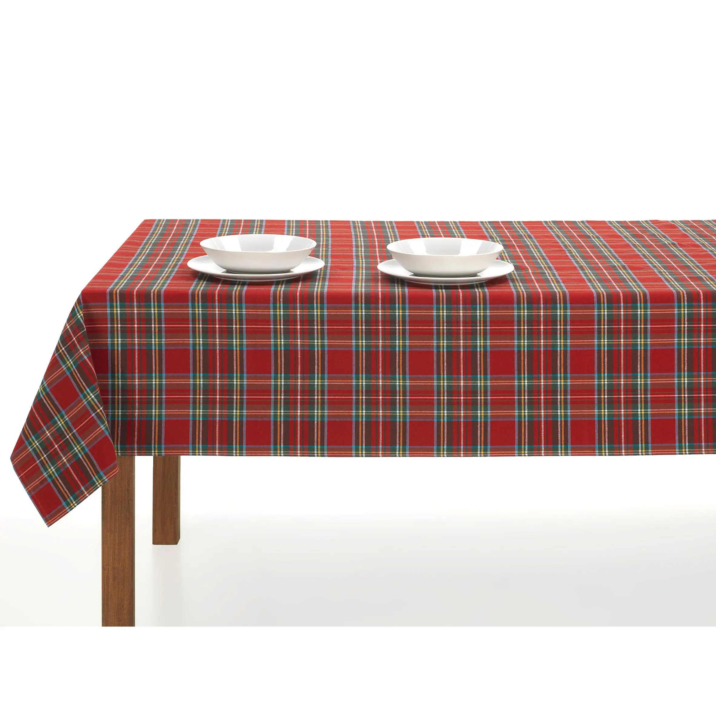 LAN & LAN-Rectangular Christmas tablecloth with Plaid, washable and Combinable with Scottish napkins.