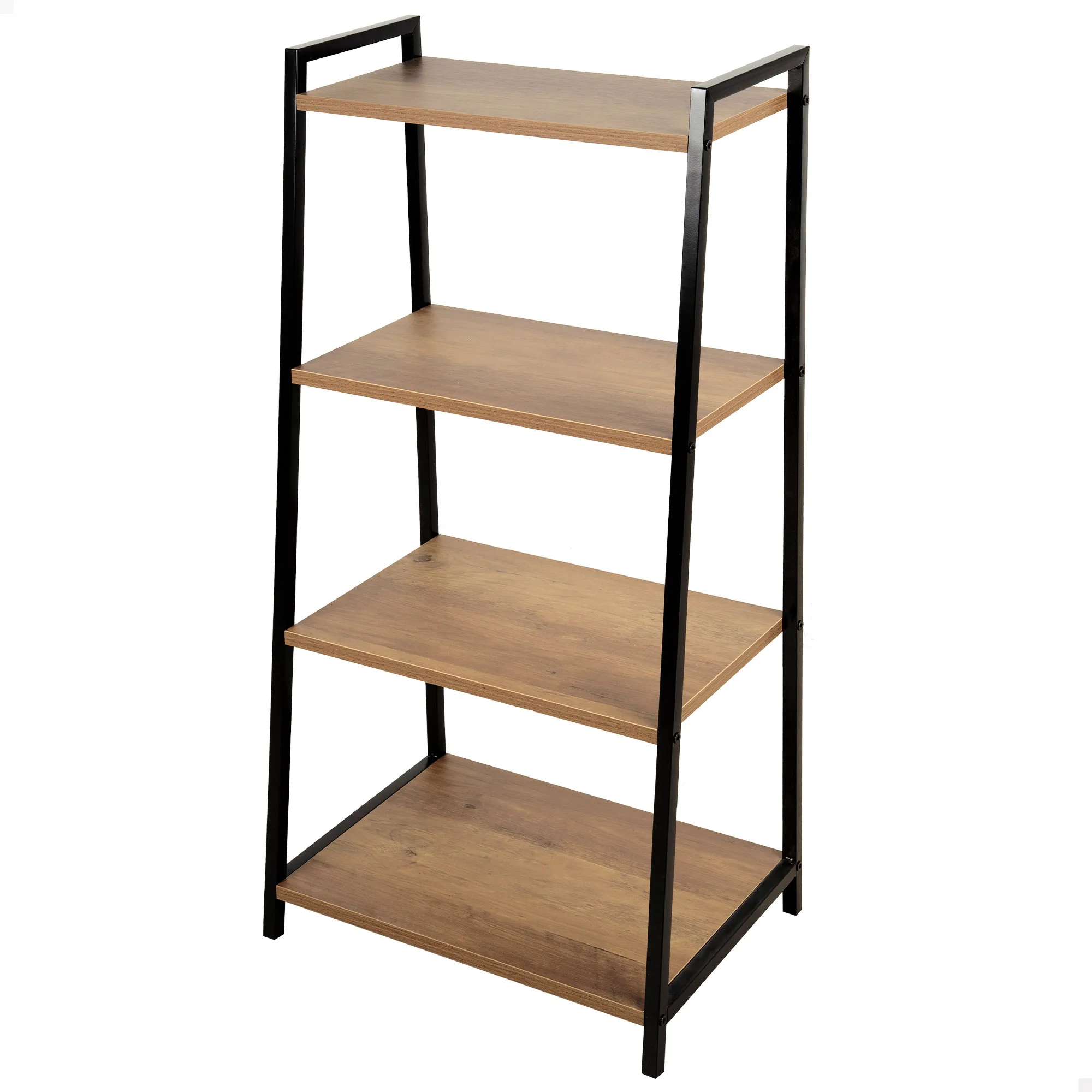 Max Home - Estantería escalera fija 4 niveles, 43x30x90 cm, madera y estructura metálica, peso soportado 16 kg, estética industrial, librerías, estanterías almacenaje, muebles salón, montaje sencillo