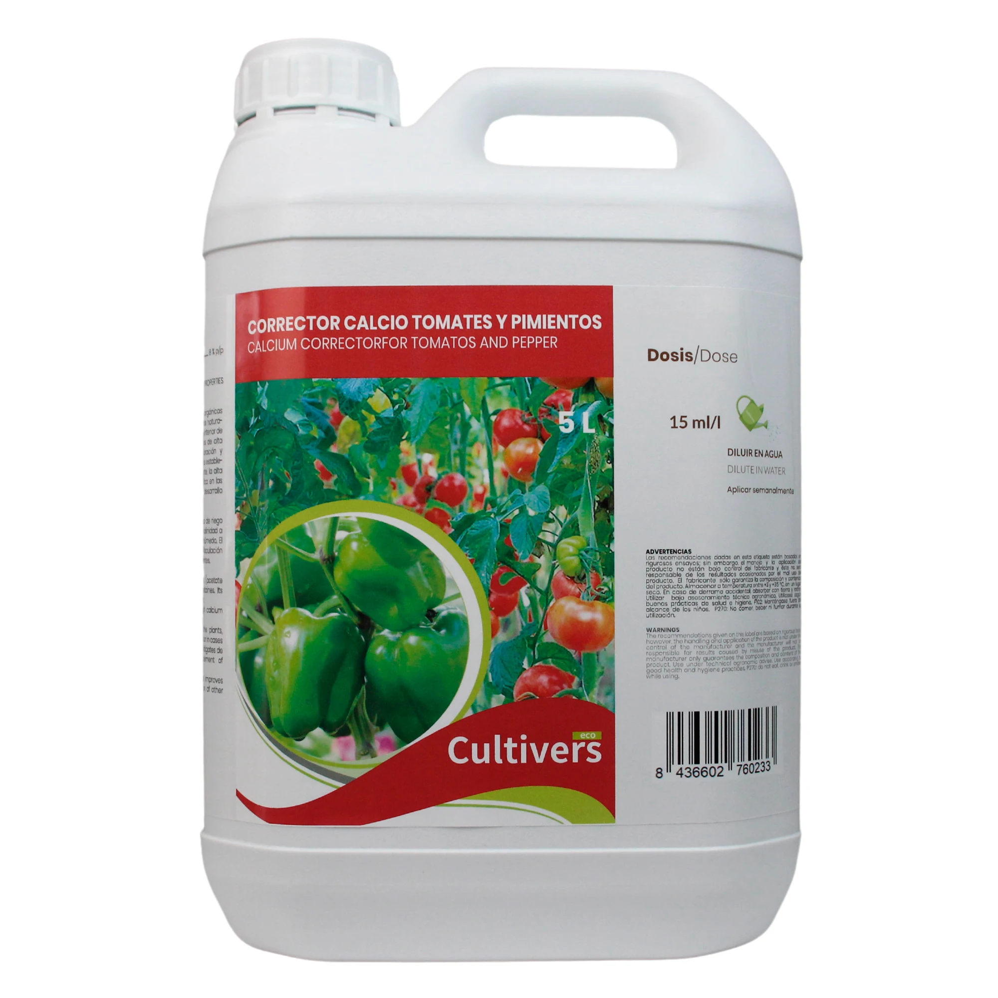 CULTIVERS Calcio Tomates, Pimientos y Hortaliza Ecológico Líquido 5 L