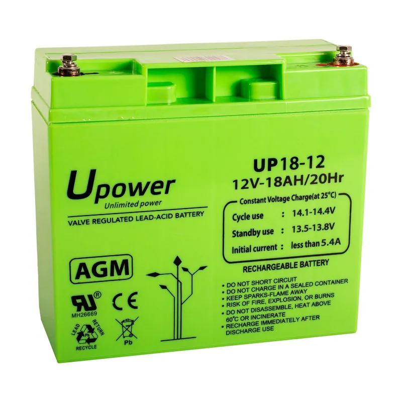 Batería U-Power AGM 12V 18Ah para Sistemas de Seguridad, Eléctricos, Silla Ruedas, Carro Golf