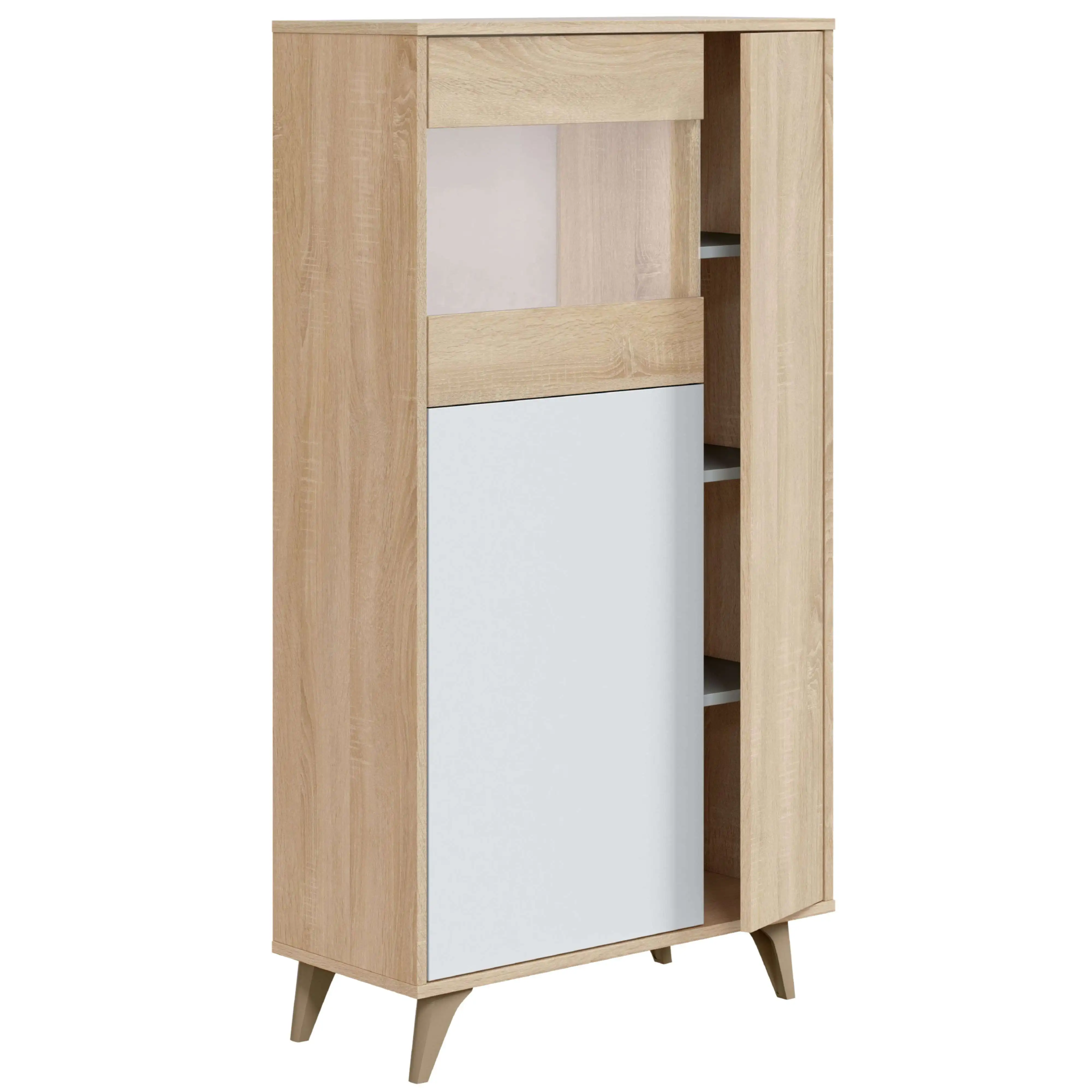 Miroytengo Mueble vitrina Kikua de 3 puertas en roble canadian y blanco artik 142x77x33 cm