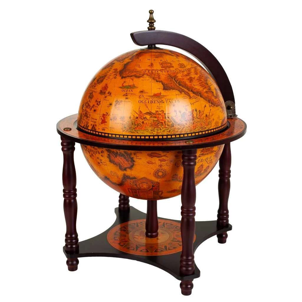 WANDERLUST DECO Botellero globo terráqueo marrón 42x42x57h cm