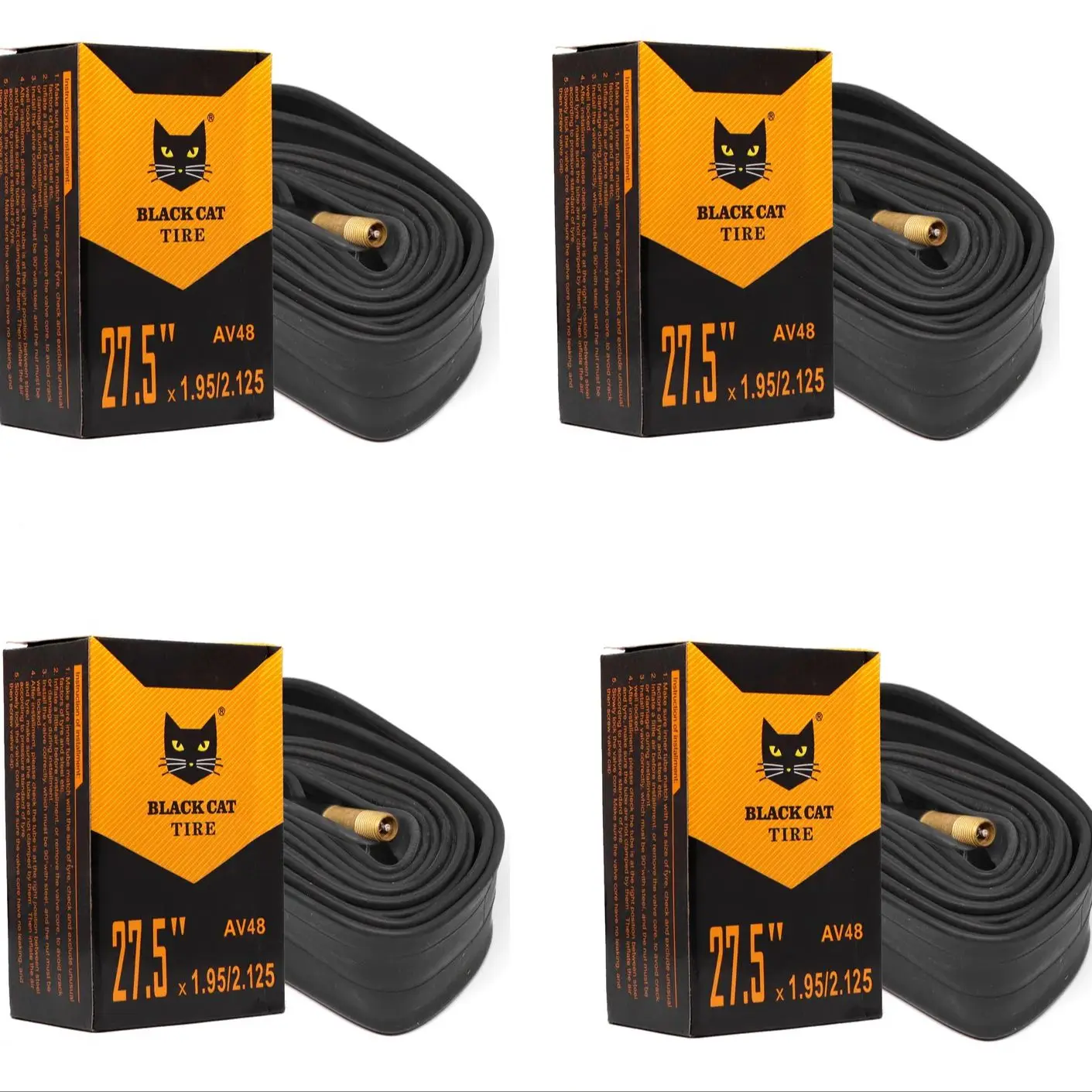 Black Cat Tire - Pack of 4 Bicycle Tubes 27.5" with Schrader Valve, Rubber, Anti-Puncture, Size 1.95/2.125 for MTB and E-Bike Compatibility. #1