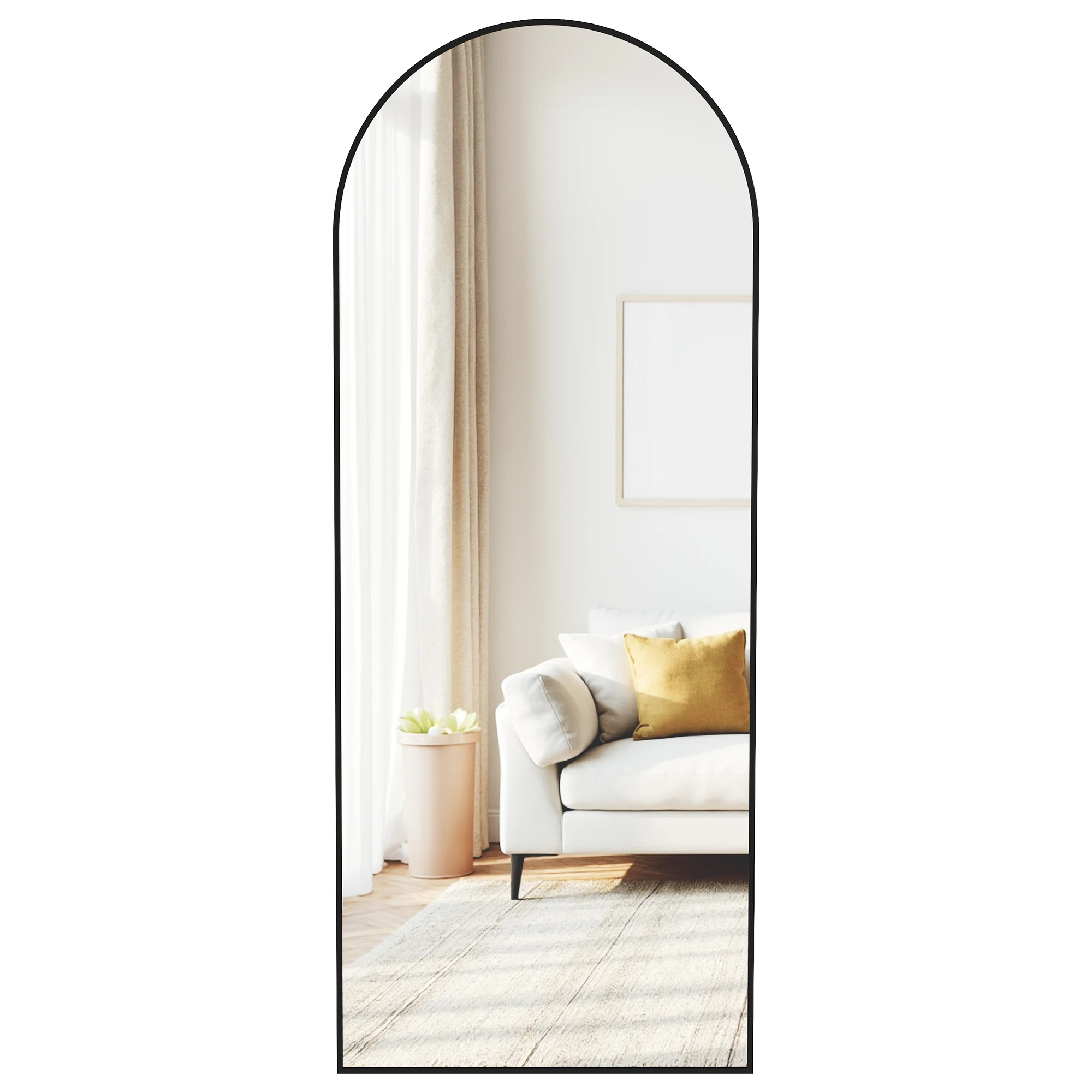 SONGMICS Espejo de Cuerpo Entero, 165 x 60 cm, Espejo de Pie Arqueado con Soporte, con Marco de Aleación de Aluminio, Cristal Templado, para Dormitorio, Salón, Vestuario, Negro Tinta