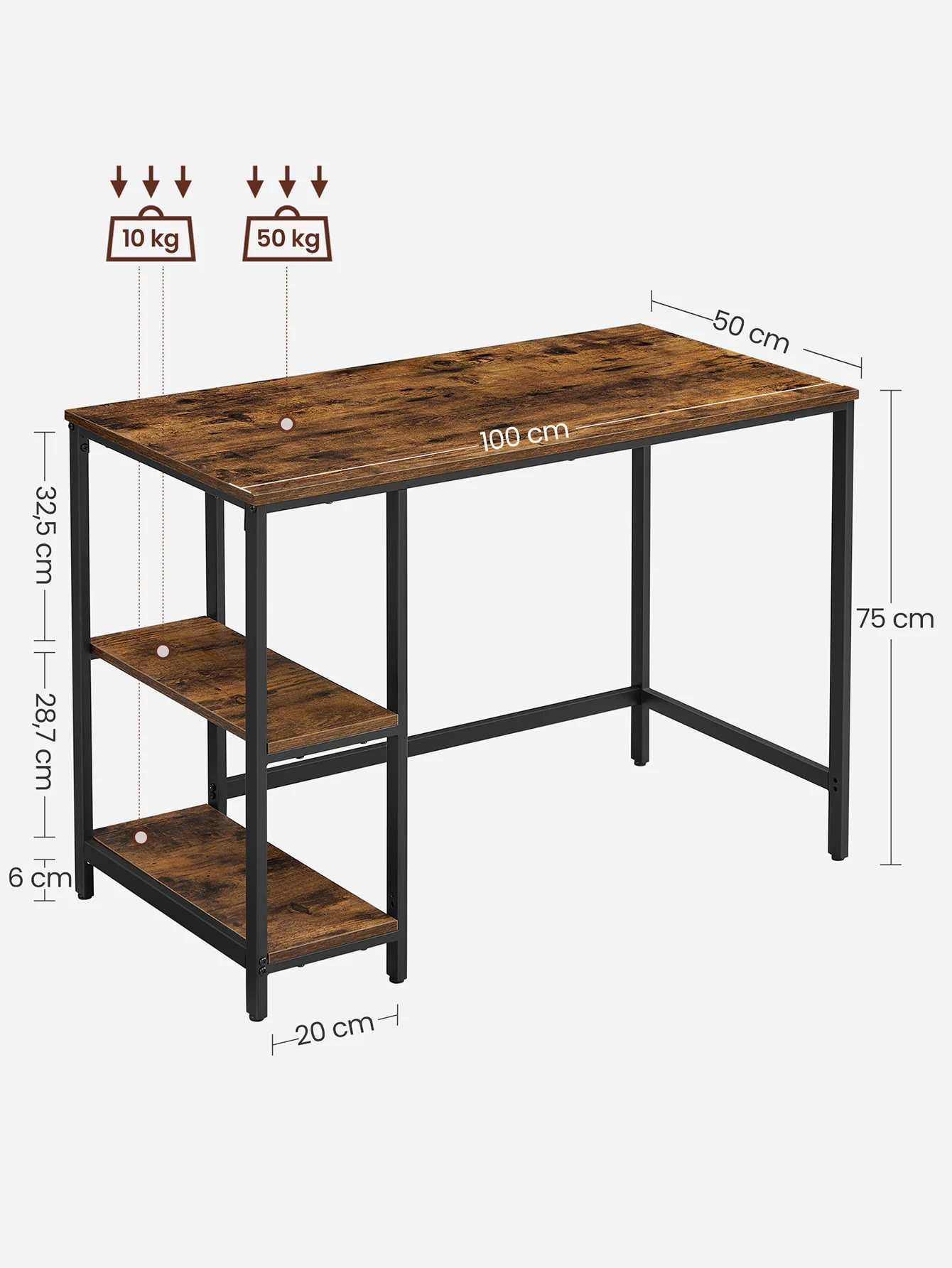 Vasagle desk, computer table, with 2 shelf levels on the left or right, for office, bedroom, steel structure, industrial, rustic brown and black/greige and black/ebony black/maple white/natural beige and pearl white