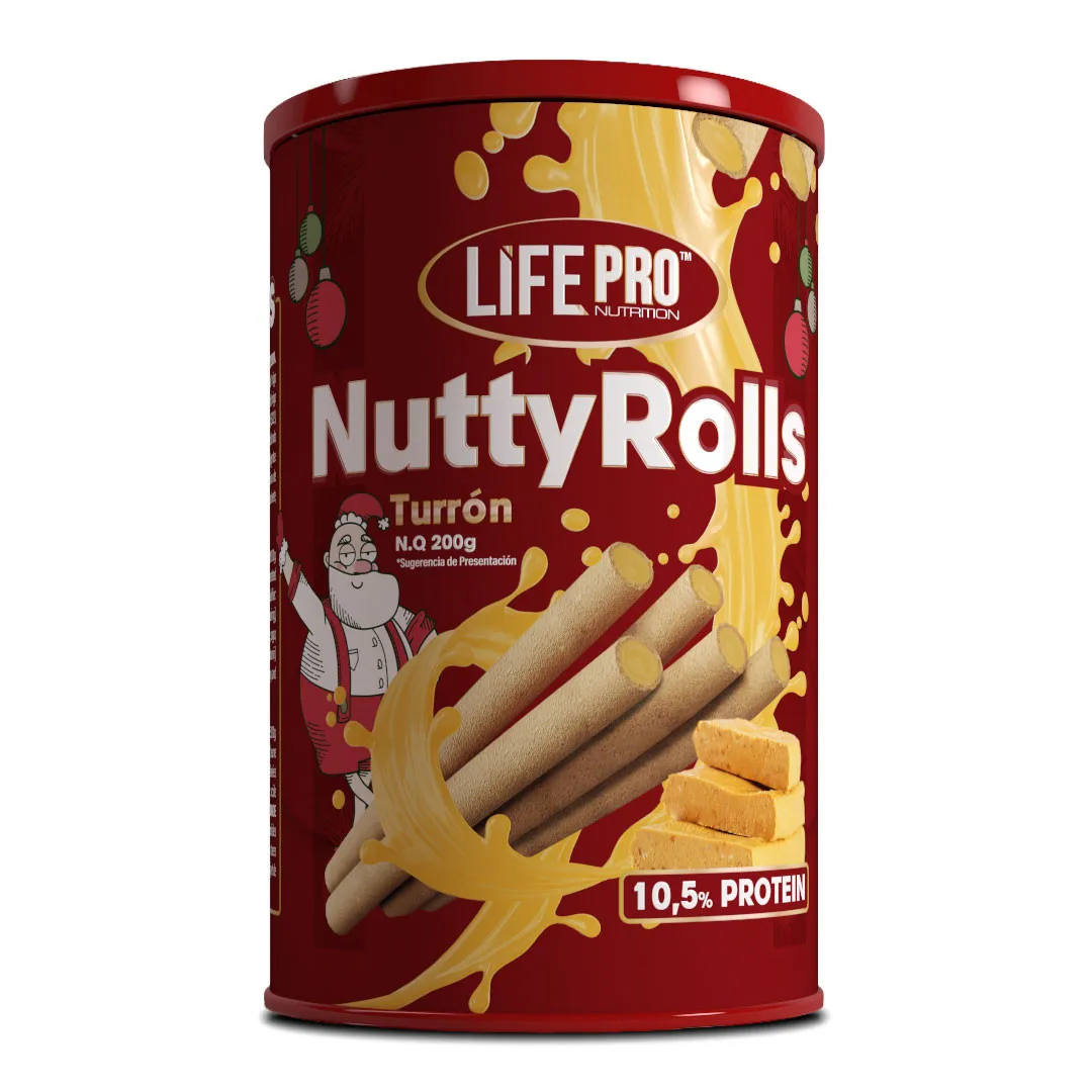 LIFE PRO FITFOOD NUTTYROLLS TURRON 200G - Deliciosos Barquillos Sabor Turron - Saludables y Con alto Contenido En Proteína