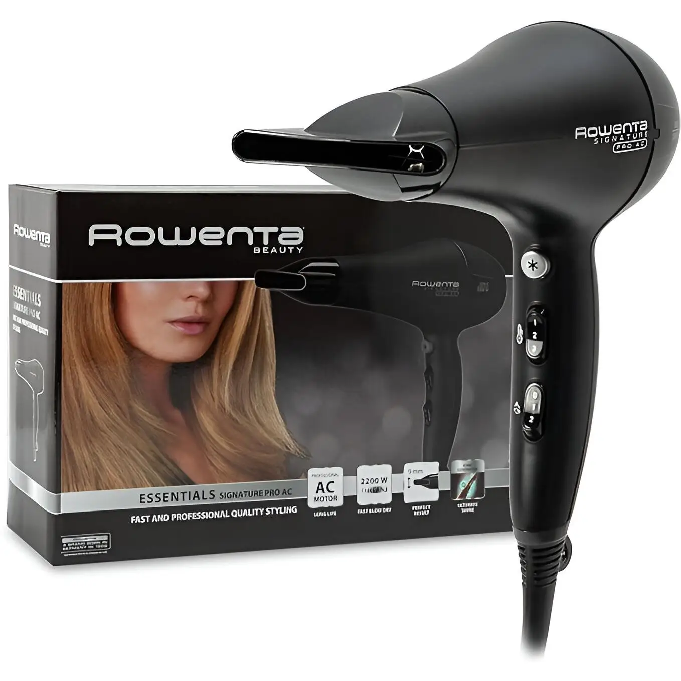 Rowenta CV7810 - Secador 2200W con Motor AC, Sistema Iónico, 2 Posiciones de Velocidad, Boquilla Voncentradora y Cable Extralargo