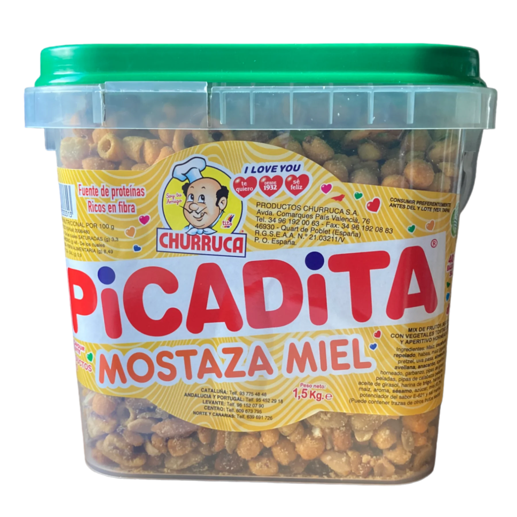 Churruca Picadita Mostaza y Miel Cubo 1,5 kg Mix de Frutos Secos con Cereales Tostados y Aperitivo Horneado