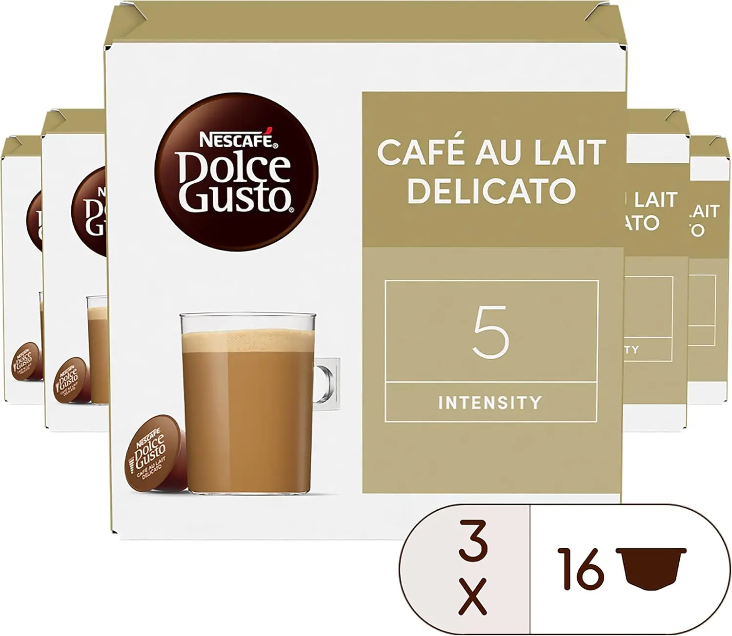 Nescafé dolce gusto delicate coffee with milk- 48 capsules, medium roast with subtle caramel notes (pack 3x 16)