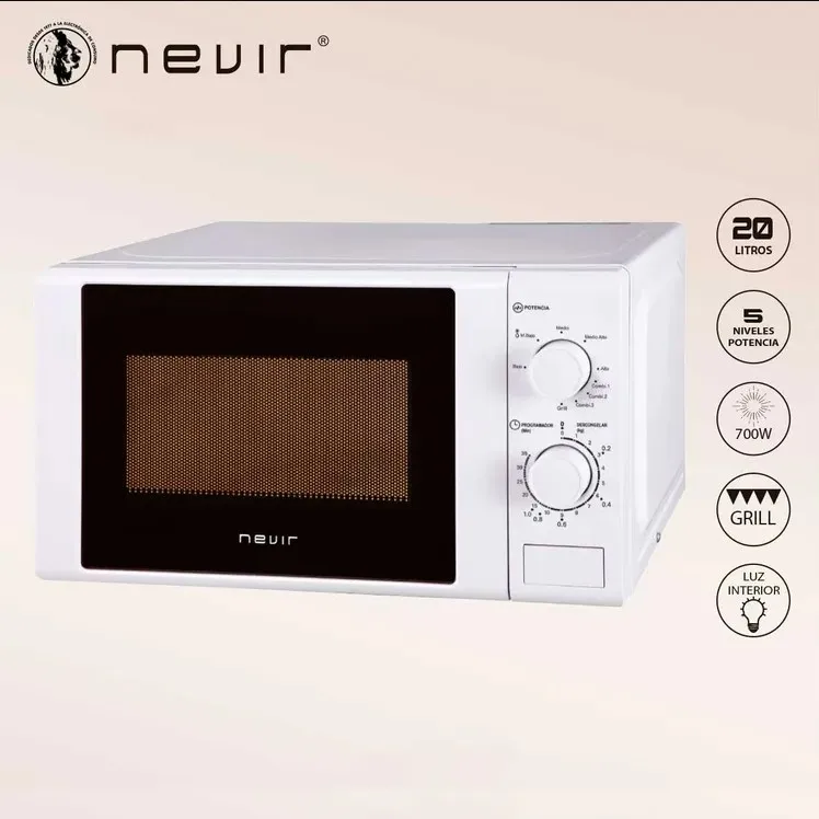 Microwave with grill nevir nvr6201 / capacity of 20 liters / 700 w of power / 5 power levels / white color