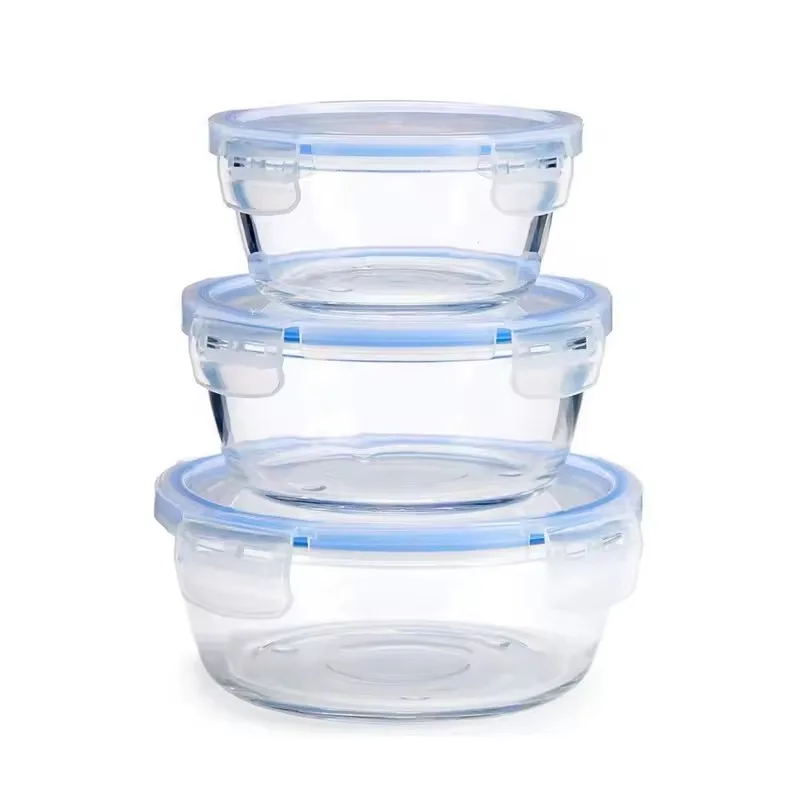 TRESV Set 3 Taper recipientes de vidrio con tapas almacenamiento de alimentos de cierre a presión, horno, congelador y lavavajillas