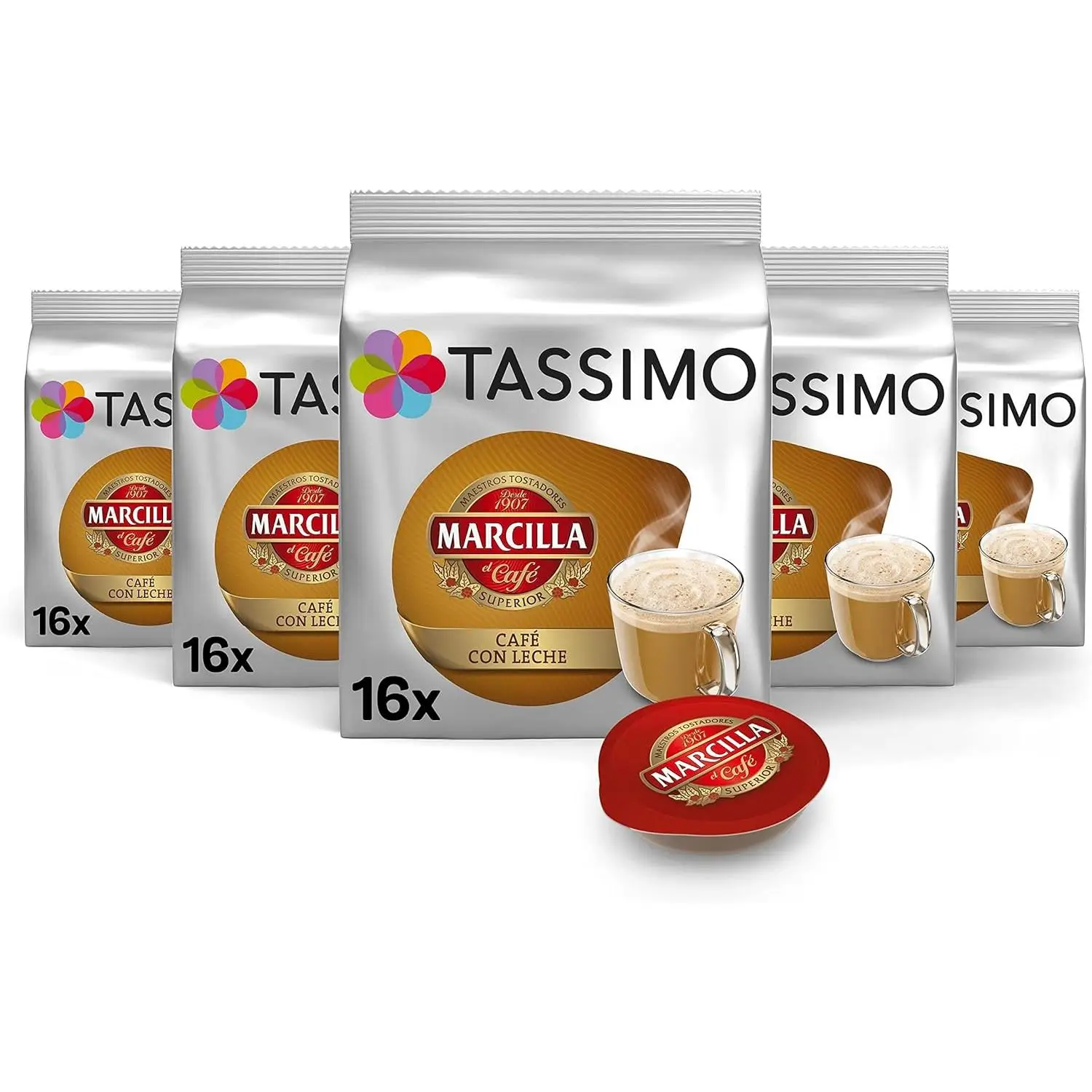 TASSIMO MARCILLA coffee capsules with milk-5 packs of 16 capsules