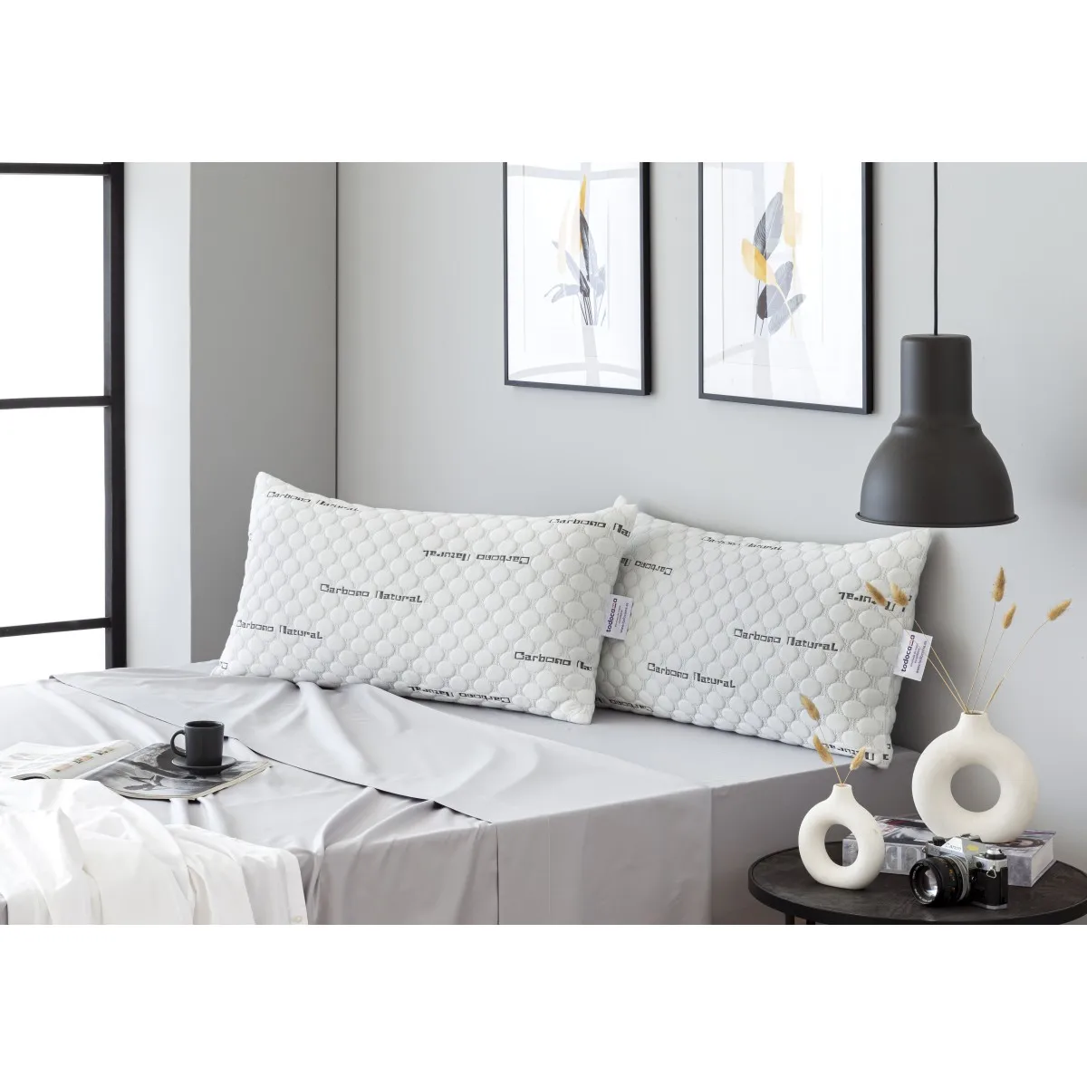 Todocama - Almohada Viscoelástica Copos Carbono Firmeza Media-Alta