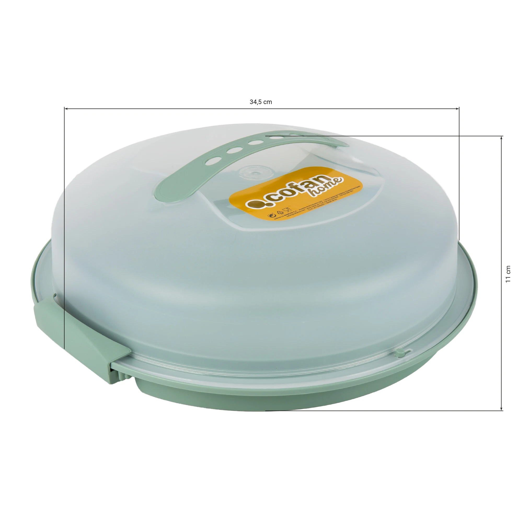 Cofan round Tarteras in green color | Including handle and lid | Measures: 34,5x11 cm