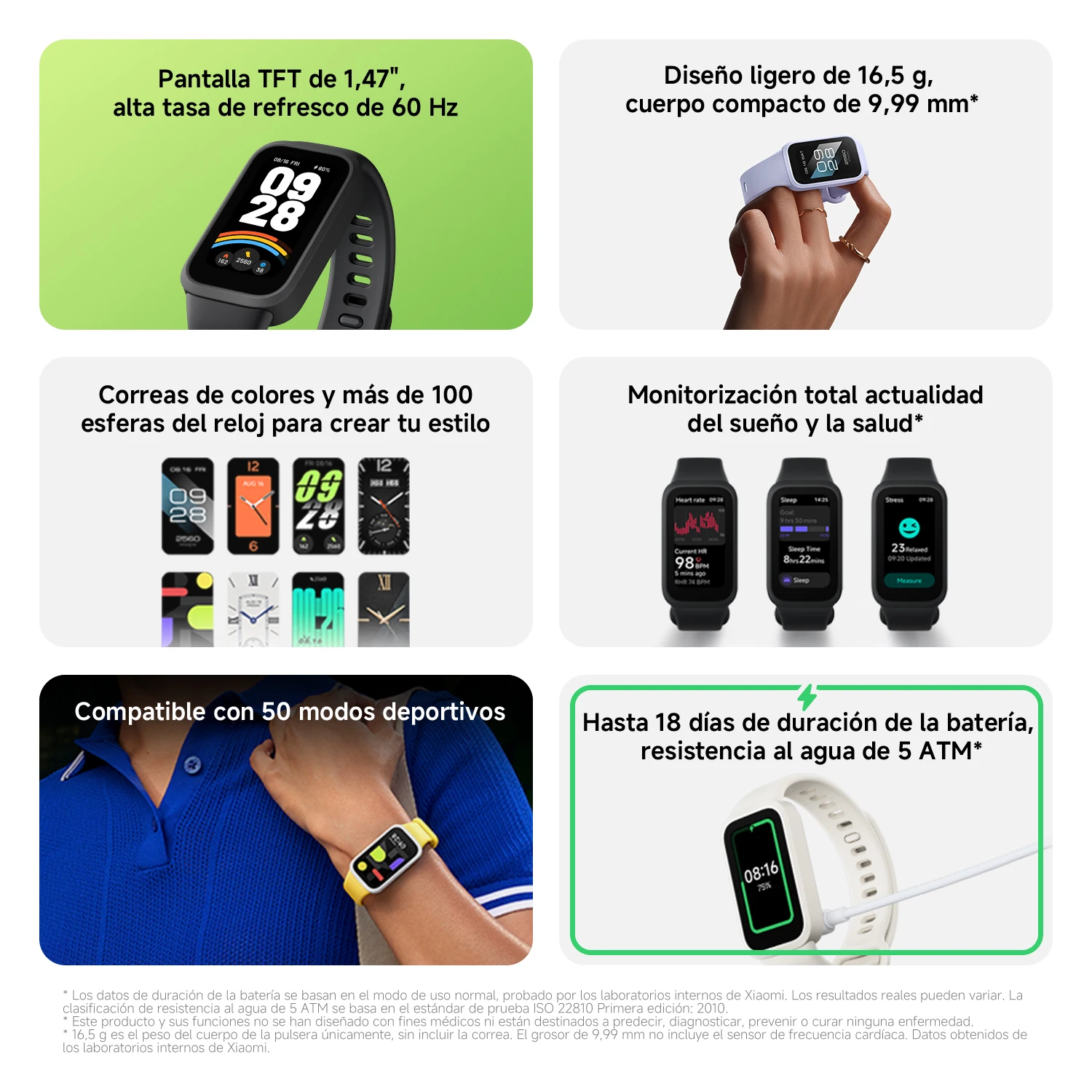 Official | Xiaomi Smart Band 9 Active, Pantalla TFT de 1.47», alta tasa de refresco de 60Hz, Hasta 18 días de duración de la batería, resistencia al agua de 5 ATM*, Monitorización total actualizada del sueño y la salud*, Diseño ligero de 16,5 g 3