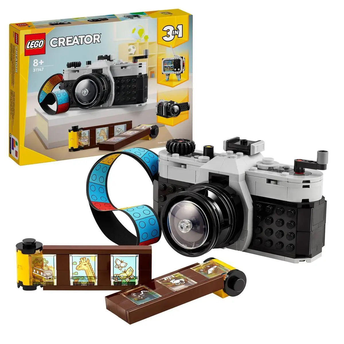 LEGO 31147 Creator 3in1 Retro camera toy convertible into a camcorder or a TV, children's models, gift inspired by the world of photography for boys and girls 8 years and older.