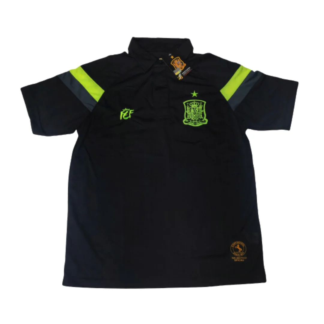 RFEF black Polo with green Spanish soccer team size S Casual style short sleeve official product licensed embroidery shield