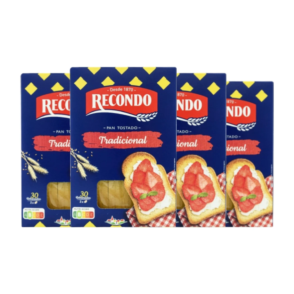 Pan tostado Recondo tradicional con aceite de oliva 270 g x 4 paquetes. Total 1.08 kilos