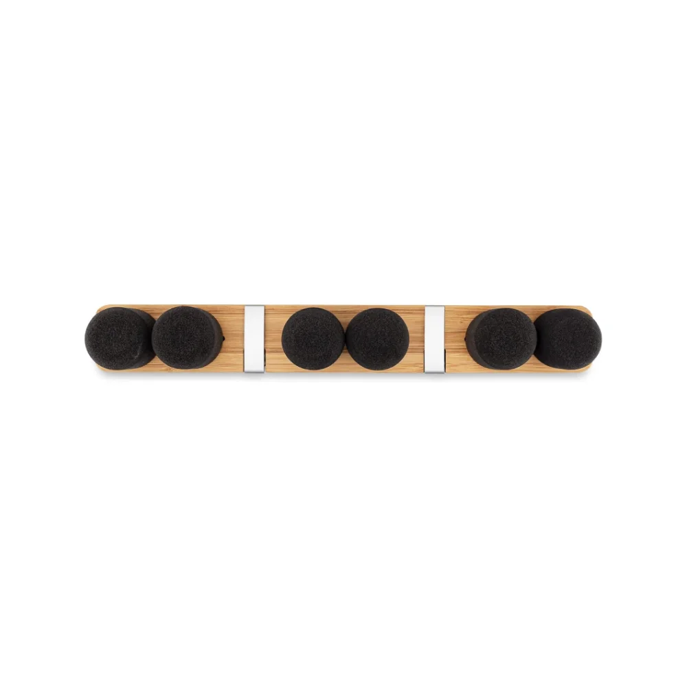 Anakel Home Organizador de Pared Full Circle para Escobas y Fregonas, Soporte de Bambú con 3 Pinzas de Espuma y 2 Ganchos Retráctiles, Almacenamiento Sostenible para Cocina y Garaje