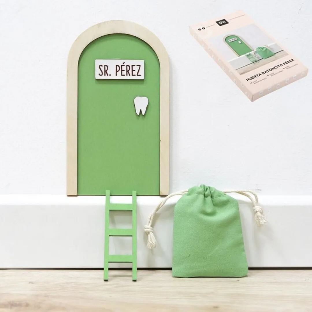 DCASA PUERTA RATONCITO PEREZ INFANTIL VERDE  MEDIDAS 10x1x17 CM
