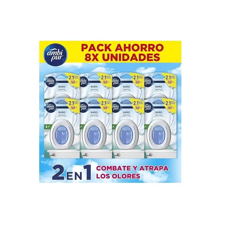 PACK de 8 - Hogar Ambi Pur BAÑO ambientador aroma a limpio 50 días