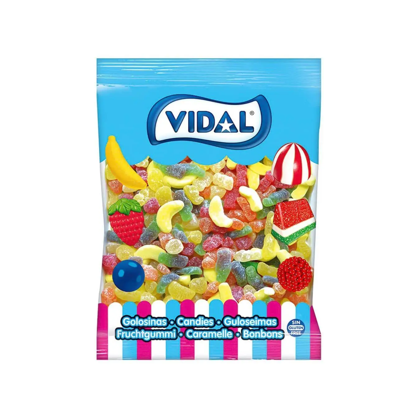 Gominolas Vidal Cocktail Mix bolsa 1 Kg - Mix de golosinas con los sabores más populares de Vidal, plátano, piña, fresa, naranja, cola, cereza... Si no sabes cual elegir, por qué elegir pudiendo tenerlas todas - Sin Gluten y sin Grasa