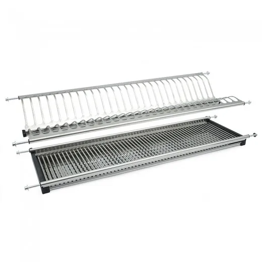 Escurreplatos y escurrevasos integrado ECO Eire M450 en acero inoxidable AISI 304, 415 mm, para módulo de cocina de 450 mm, con bandeja recogegotas y varillas ajustables