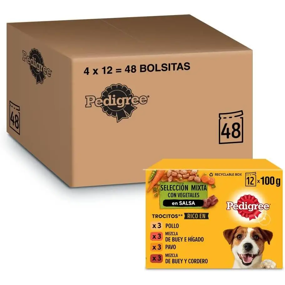 SELECCIÓN MIXTA Comida húmeda para Perros en Salsa - Paquete Múltiple (4 paquetes x 12 bolsas x 100 g)