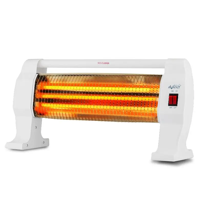 ESTUFA de cuarzo AVANT 3 TUBOS de suelo de 1200 W con tres niveles de potencia, elementos radiantes de cuarzo y reflector de alta brillantez para calor inmediato por radiación. Incorpora protección térmica e interruptor antivuelco en un formato compacto,