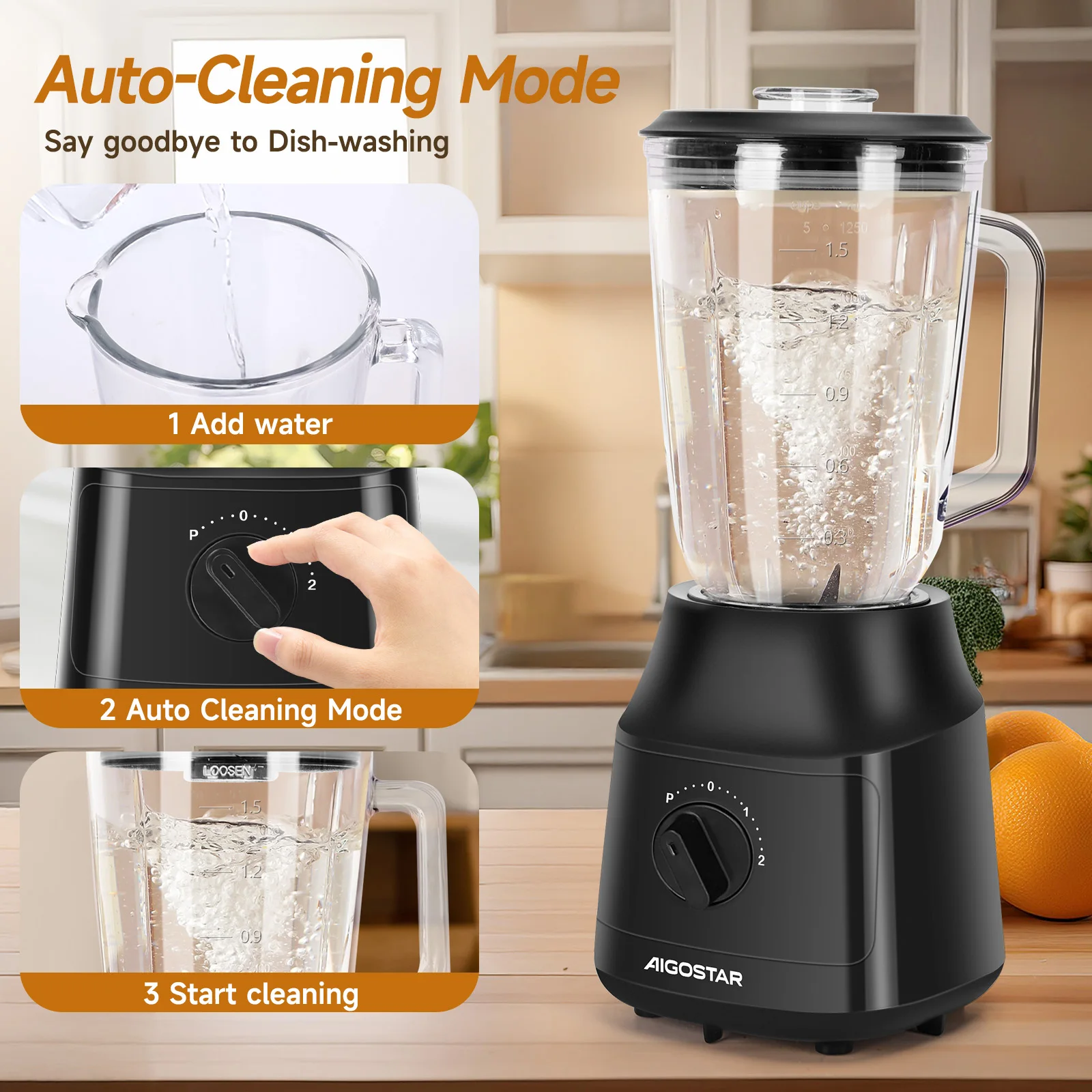 خلاط بهلوان ايجوستار، سعة 1.5 لتر، 600 وات، سحق الثلج. خلاط مع 4 شفرات بطبقة تيتانيوم وسرعتين + وظيفة توربو وautoClean. خالية من مادة BPA. #6