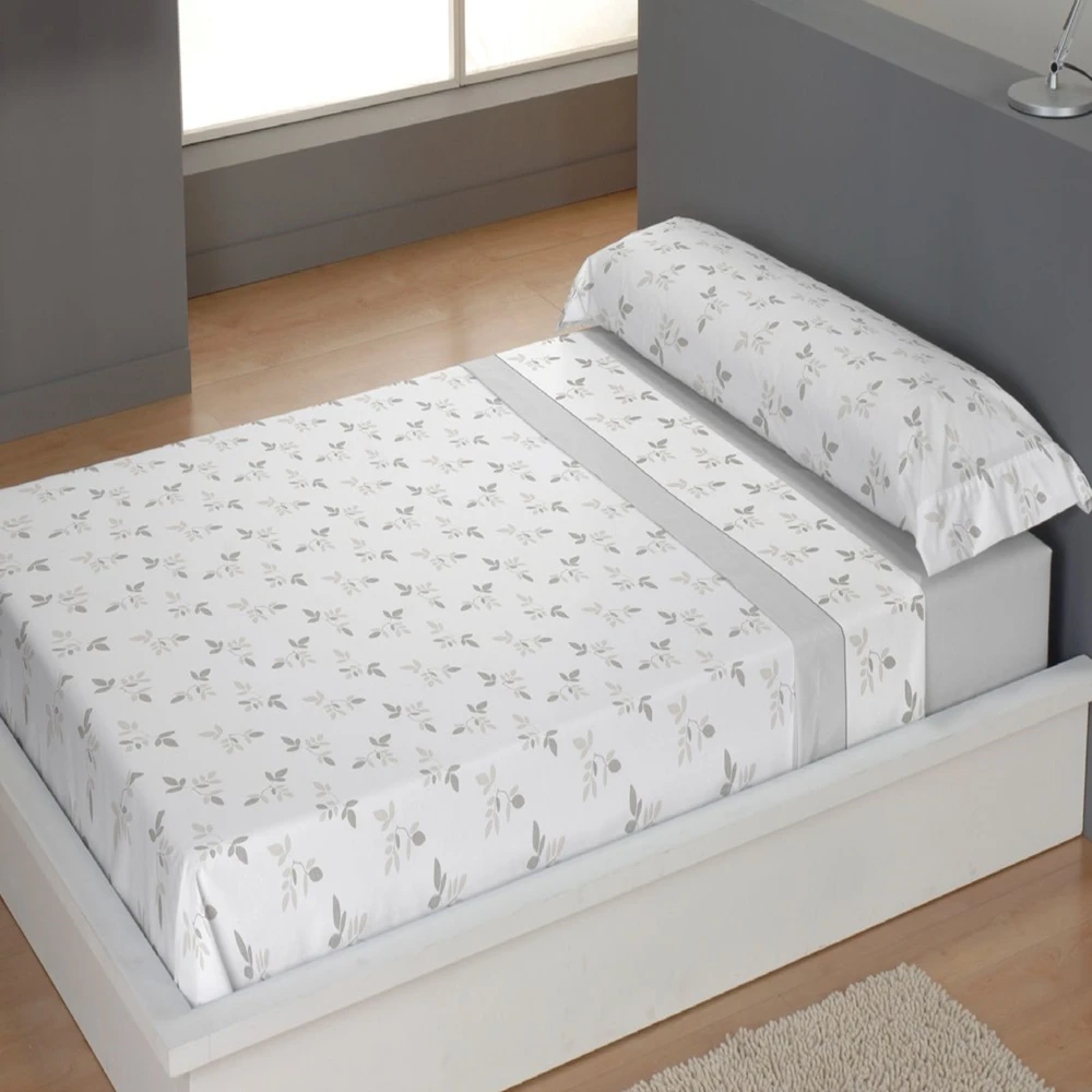 CARPE DIEM Juego de Sábanas de Microfibra Estampada Mod. JANE Color Gris- Conjunto de Ropa de Cama 3 o 4 Piezas para Cama 90, 105, 135, 150, 150/160 (2 Almohadas)  y 180 cm, Suaves, Transpirables
