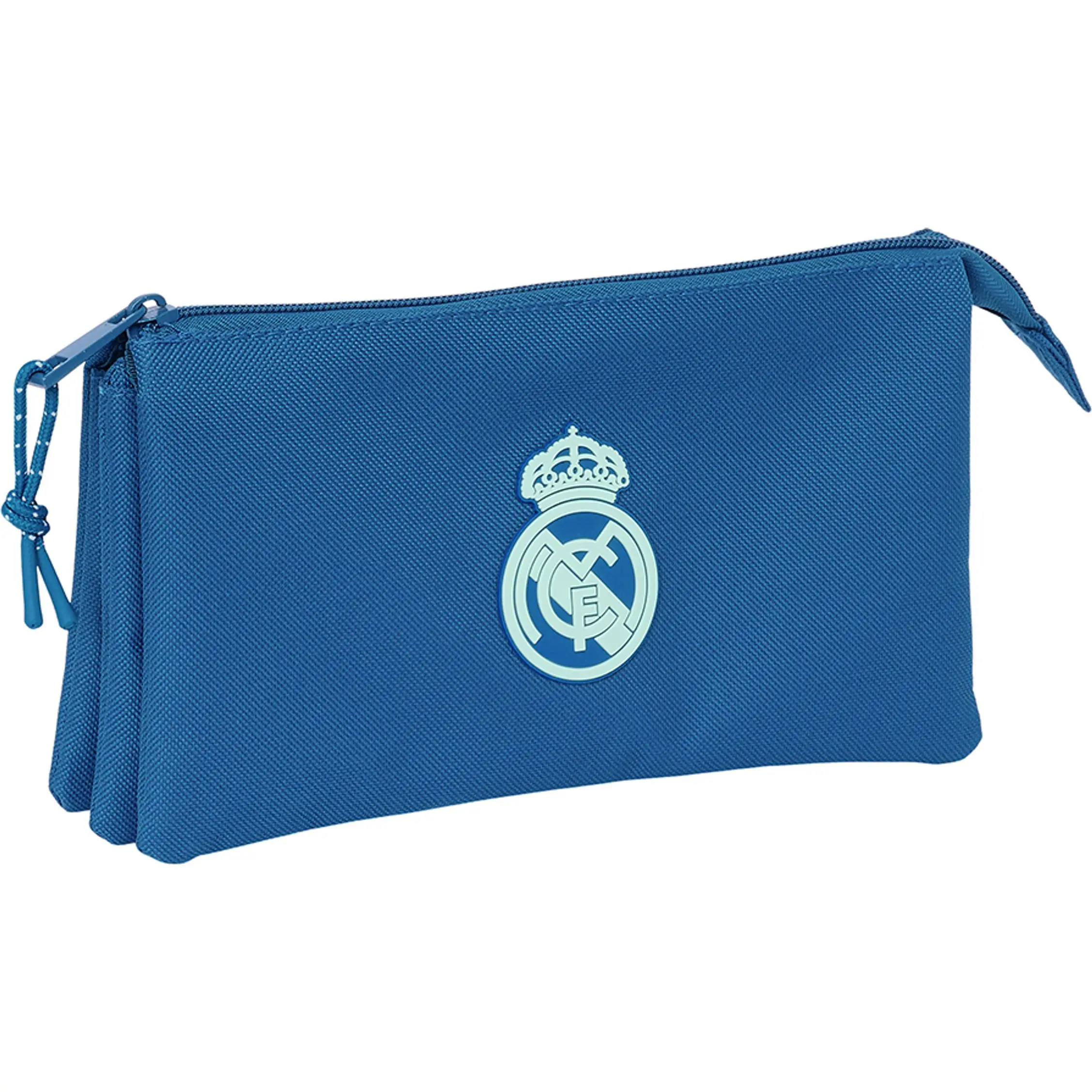 Safta - Portatodo Triple Real Madrid Chica Azul - Diseño Compacto y Material Resistente - Ideal para Escuela y Oficina