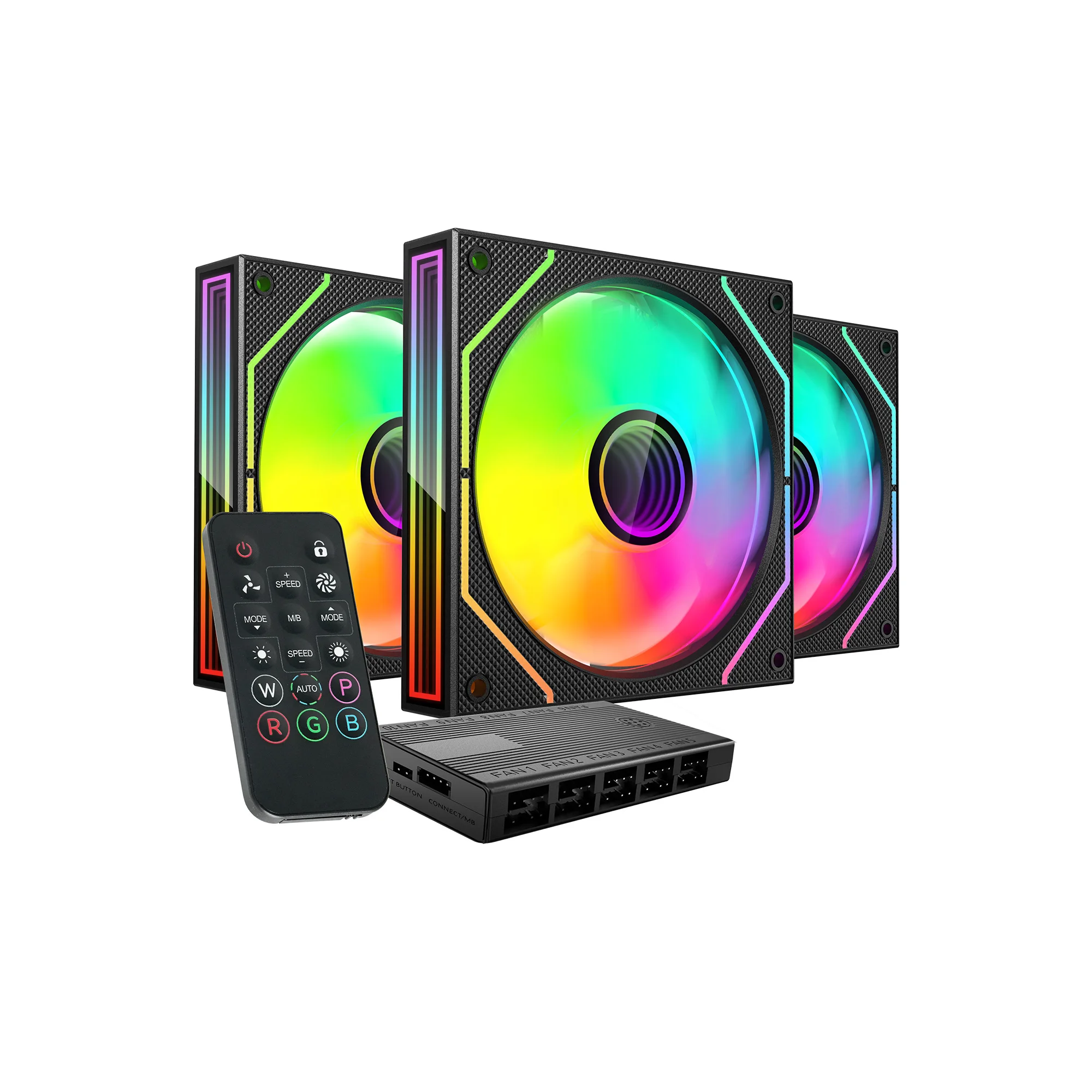 Mars Gaming MF-3DPROKIT, Kit 3x Ventiladores PWM ARGB 120mm, Iluminación ARGB Infinity Mirror 3D, Sistema Control PWM, Rodamientos FDB, Mando a Distancia y HUB ARGB, Compatibilidad Total ARGB, Kit