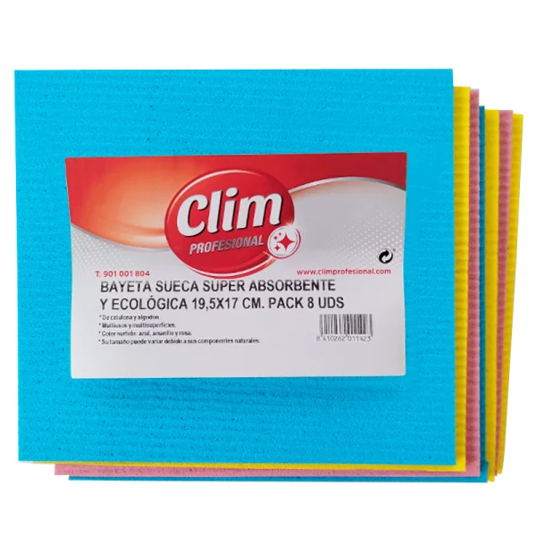 Bayeta sueca ecológica súper absorbente de Clim Profesional. Pack 8 uds colores surtidos