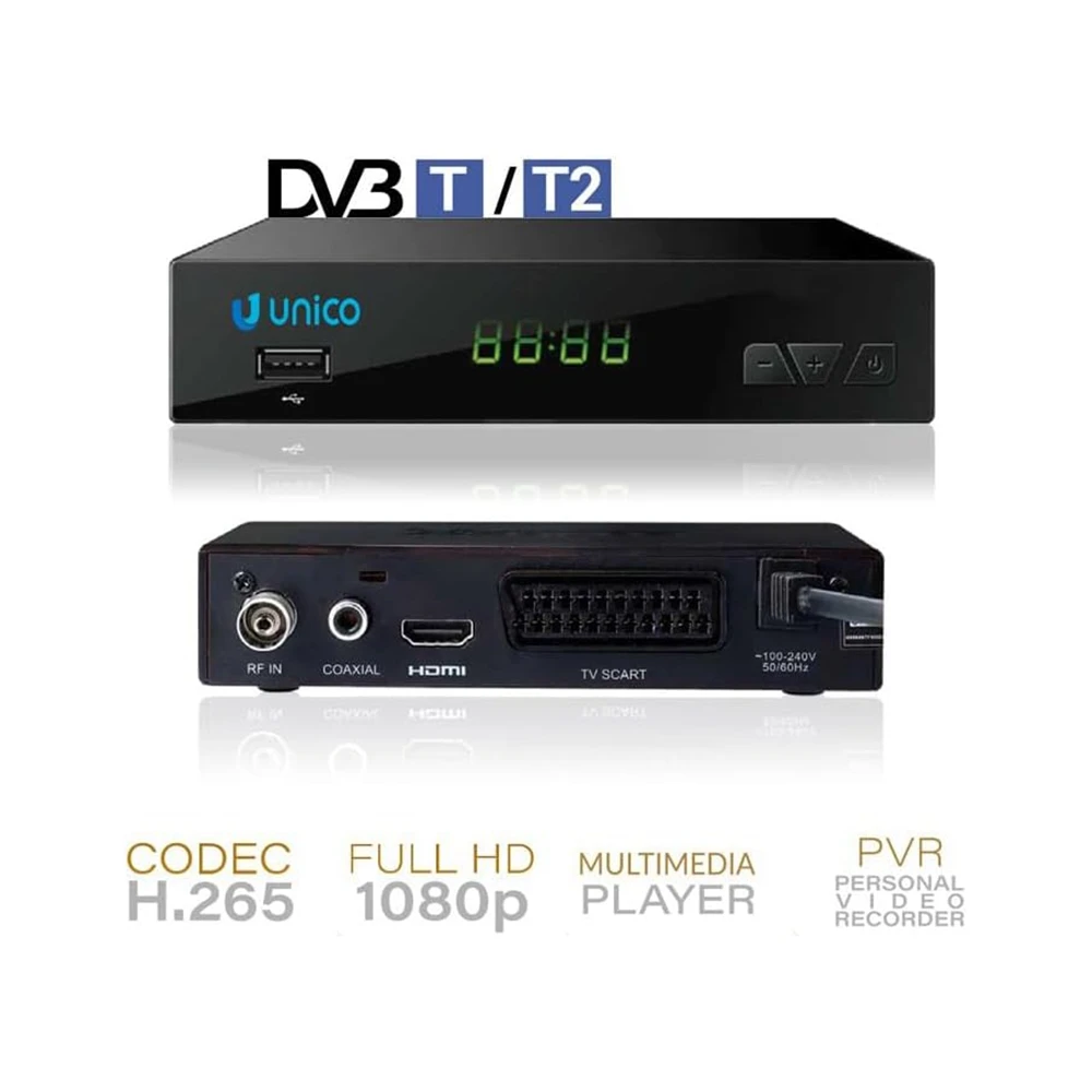 Unico db1553 dvb-t/dvb-t2 tdt receiver with remote control, digital tv program, hdmi, usb flash drive and scart connectivity dvb-t2 and dvb-t digital signal receiver automatic and manual channel tuning