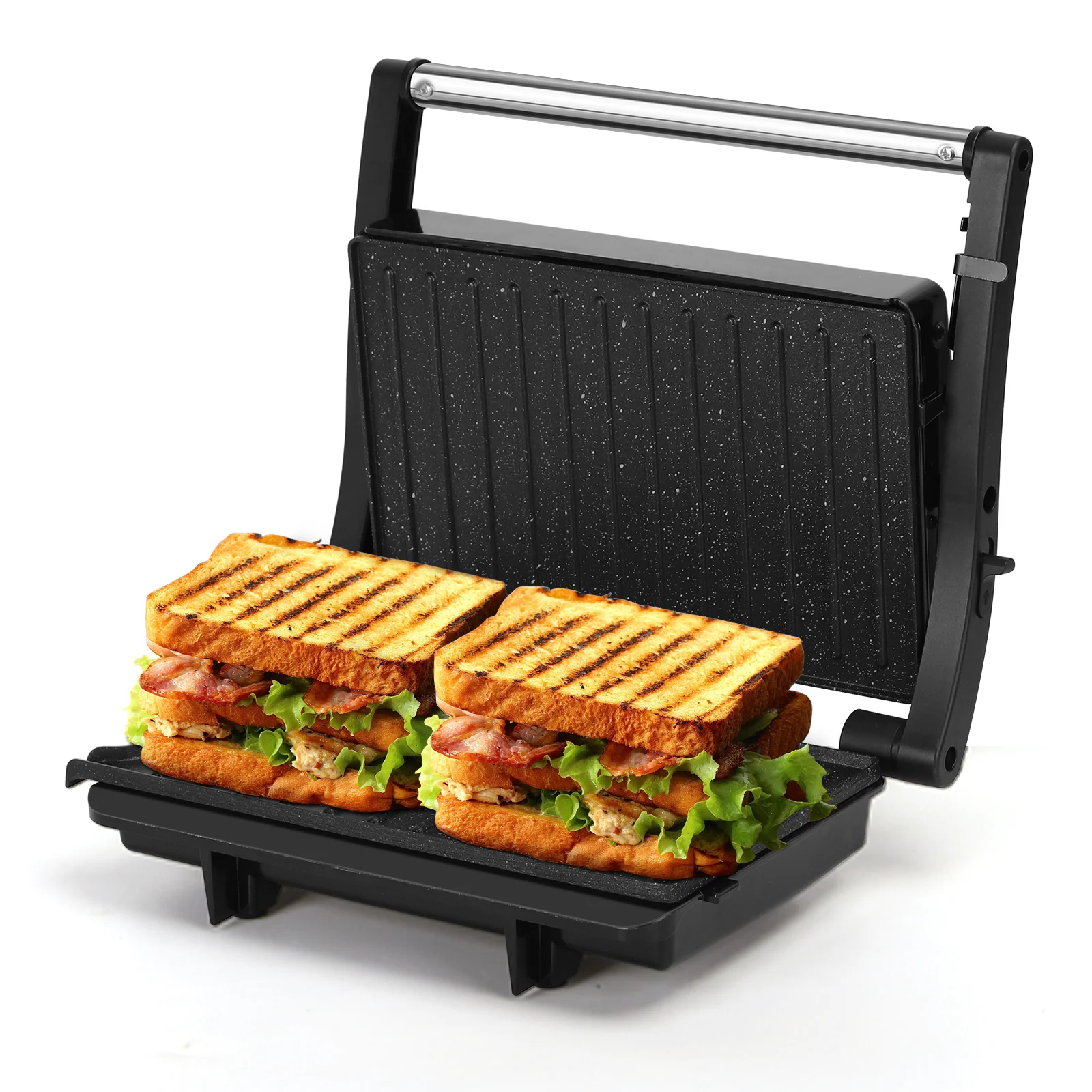 Aigostar Sandwicheras y Panini, Parrilla Eléctrica, Grill (Apertura de 180º, Placas Antiadherentes, 1000W)