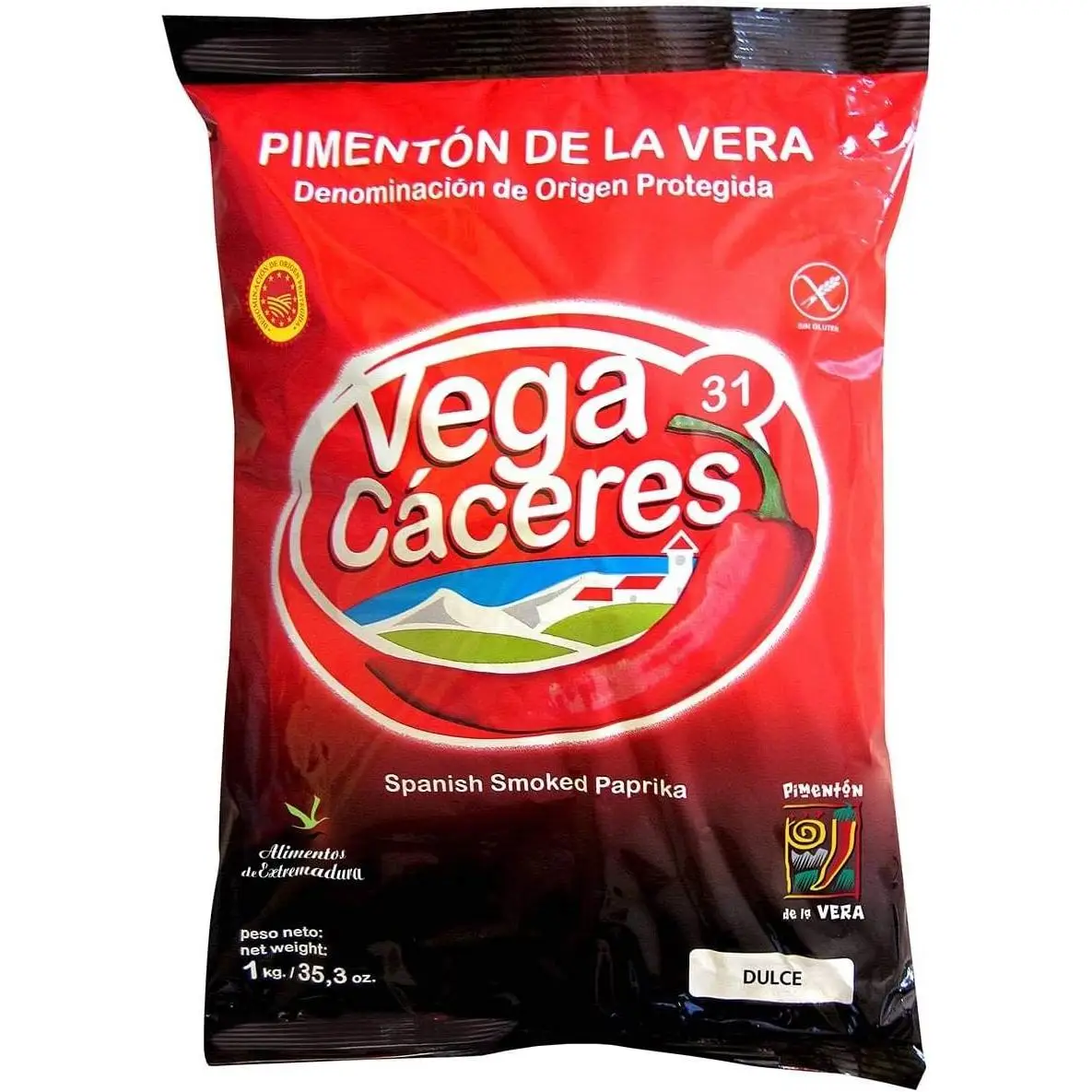 Deliex delicias de Extremadura. Pimentón de la Vera ahumado Dulce bolsa 1 kg con denominación de origen de la Vera - Vega Cáceres