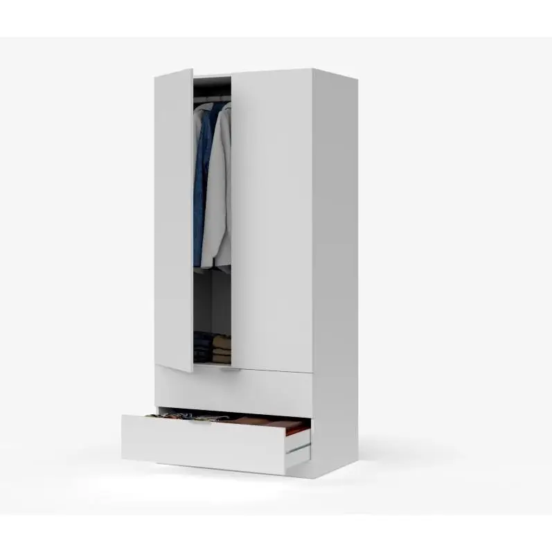 MOBELCENTER - Armario 2 Puertas y 2 cajones - Armario 180 (Alto) x 81,5 (Ancho) x 52 (Fondo) cm - Armario Blanco – (1229)