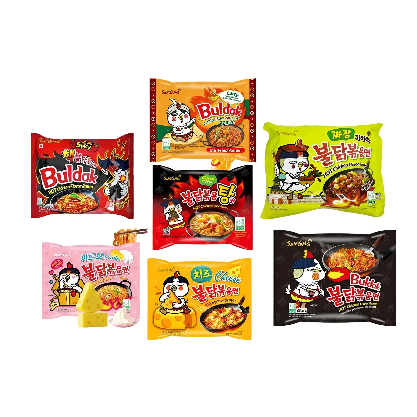 Wonderbox Ramen Korean Buldak - samyang assorted flavors cheese, chicken, Carbonara, spicy, Extra spicy, stew and Curry