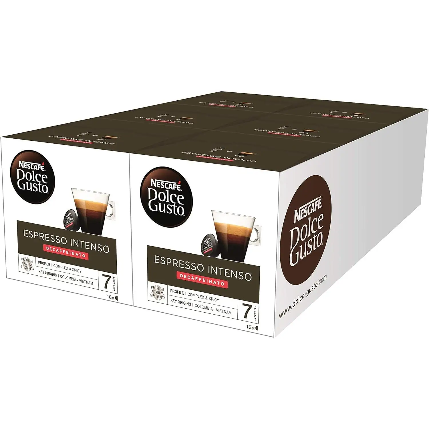 Nescafé DOLCE GUSTO Café ESPRESSO INTENSO DESCAFEINADO - Pack de 6 x 16 cápsulas - Total: 96 Cápsulas