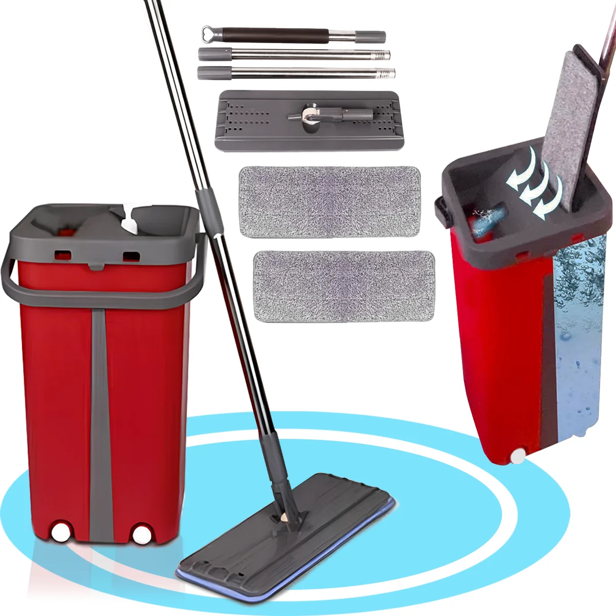 Fregona y Cubo de Limpieza Escurridor con Compartimentos, Cabezal Plano y Flexible Rotación 360. Cubo Escurrefacil. Recipiente Auto Limpiante que Permite el Lavado y Secado de la Mopa. Se puede usar