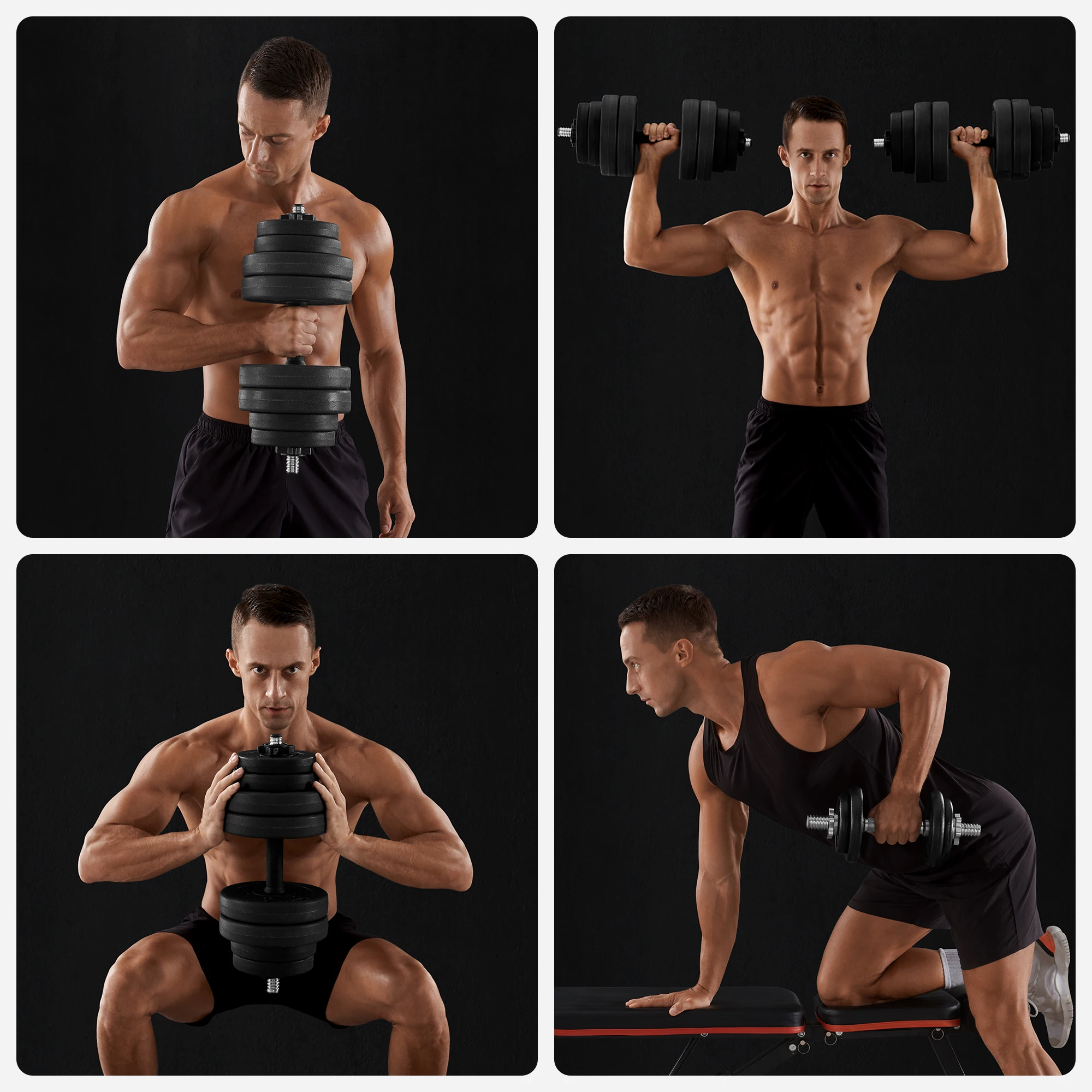 SONGMICS Fitness Dumbbells 30 kg Adjustable Weights Set for Home Gym, featuring non-slip design, durable PE cover, and versatile weight options including 16 plates (8x2.5 kg, 4x1.25 kg, 4x1 kg) for customized training.