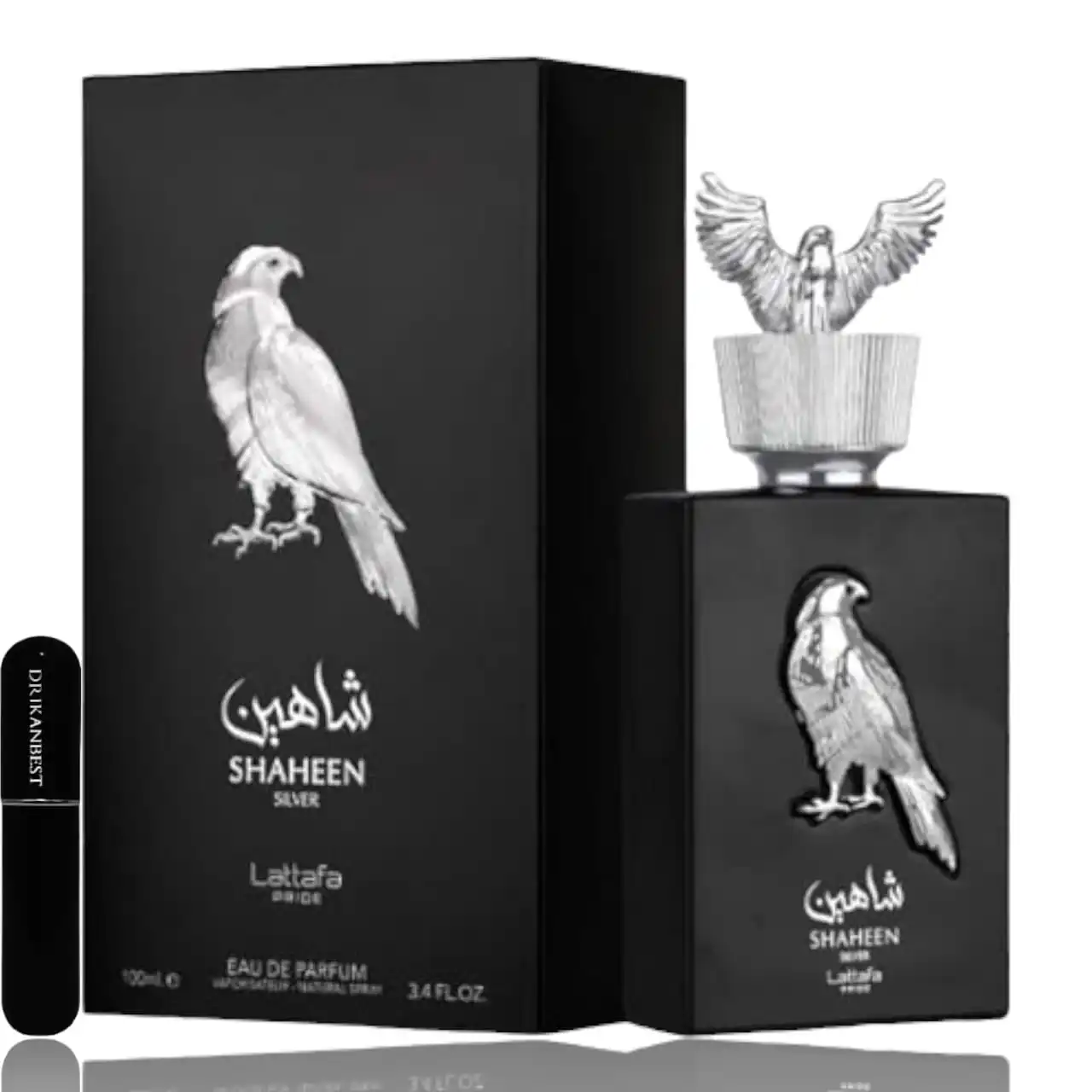 Shaheen Silver Perfume (ORIGINAL)100ml by Lattafa Pride + 5ml rechargeable DRIKANBEST atomizer gift